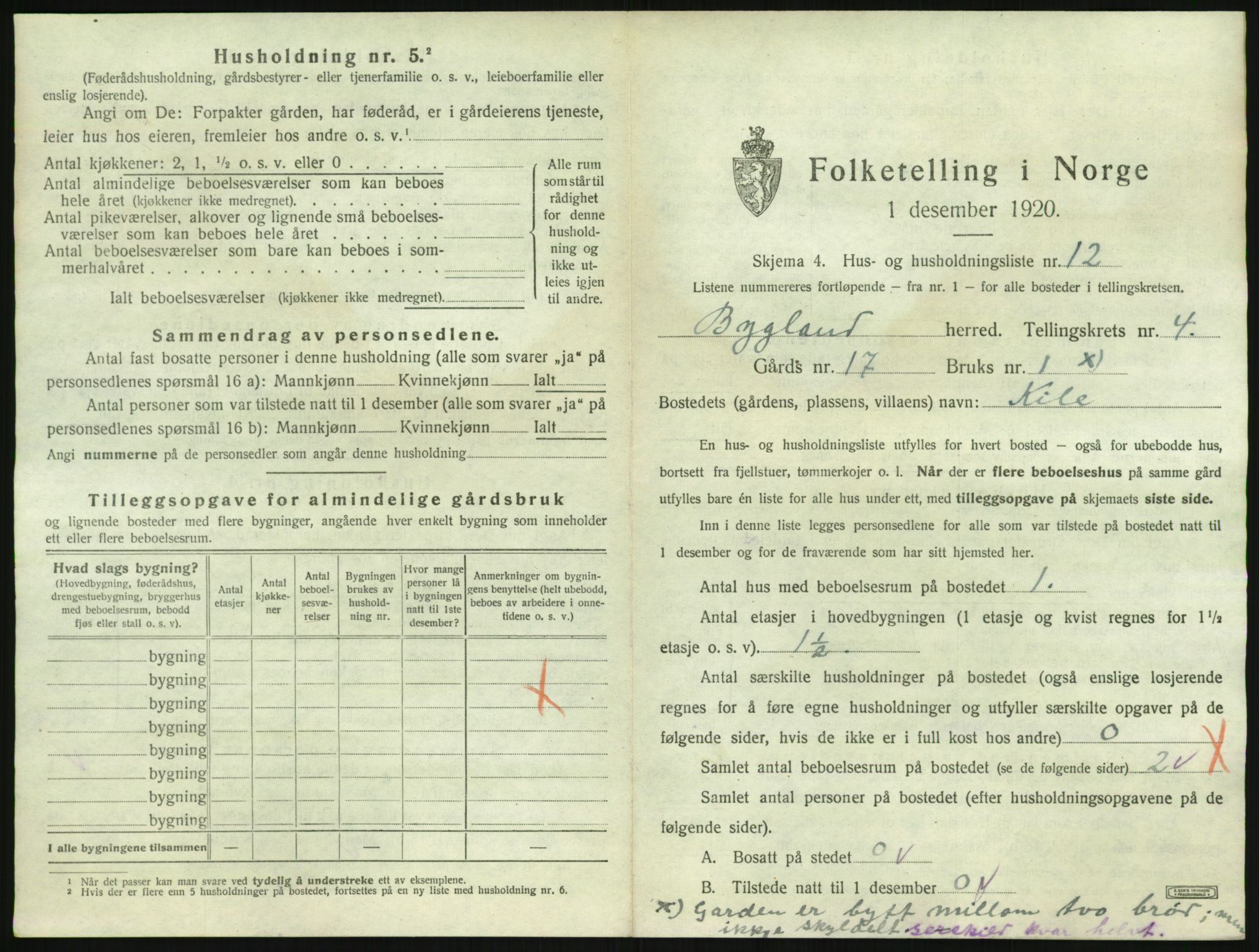 SAK, 1920 census for Bygland, 1920, p. 223