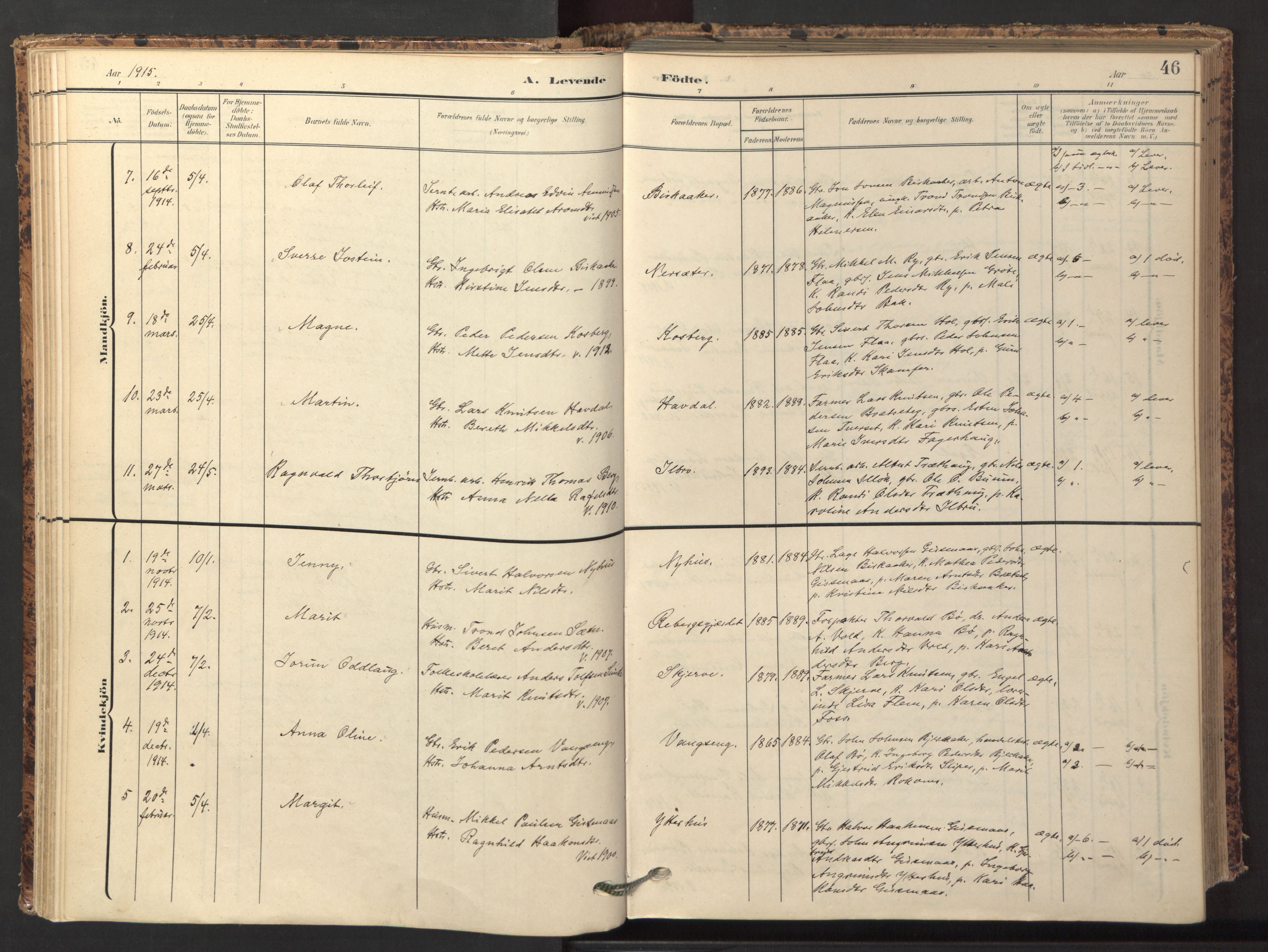 Ministerialprotokoller, klokkerbøker og fødselsregistre - Sør-Trøndelag, AV/SAT-A-1456/674/L0873: Parish register (official) no. 674A05, 1908-1923, p. 46
