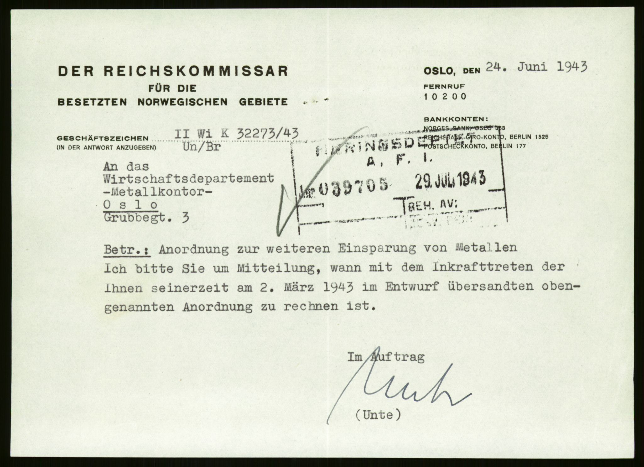 Direktoratet for industriforsyning, Sekretariatet, AV/RA-S-4153/D/Df/L0054: 9. Metallkontoret, 1940-1945, p. 71