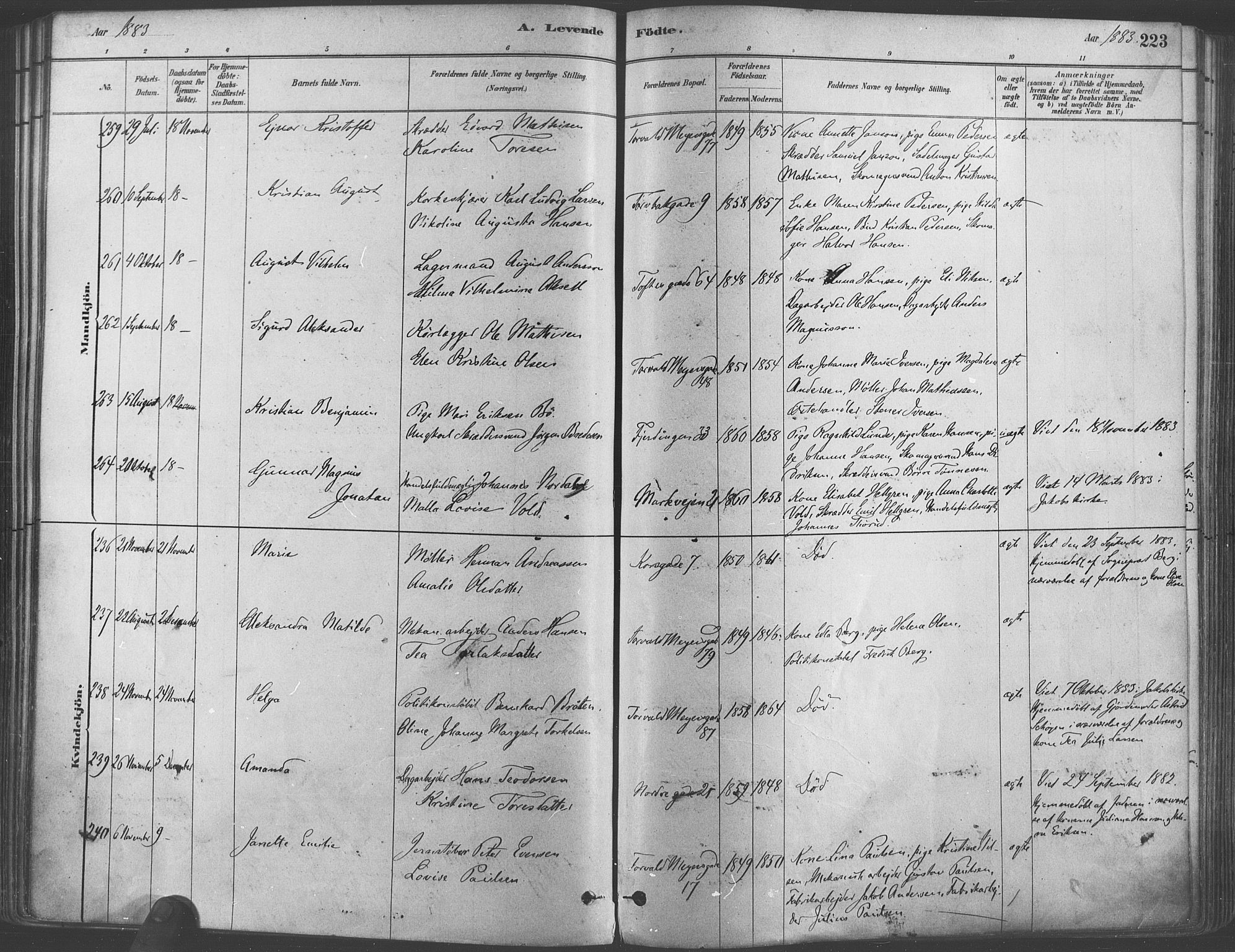 Paulus prestekontor Kirkebøker, AV/SAO-A-10871/F/Fa/L0003: Parish register (official) no. 3, 1879-1887, p. 223