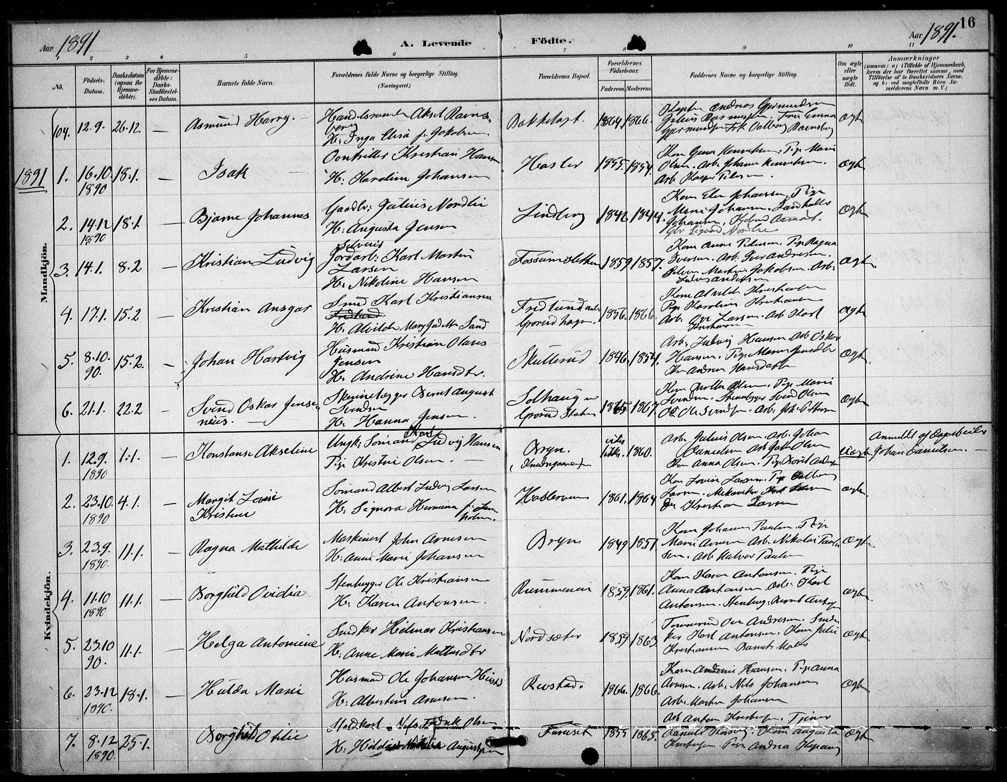 Østre Aker prestekontor Kirkebøker, AV/SAO-A-10840/F/Fa/L0009: Parish register (official) no. I 9, 1890-1894, p. 16