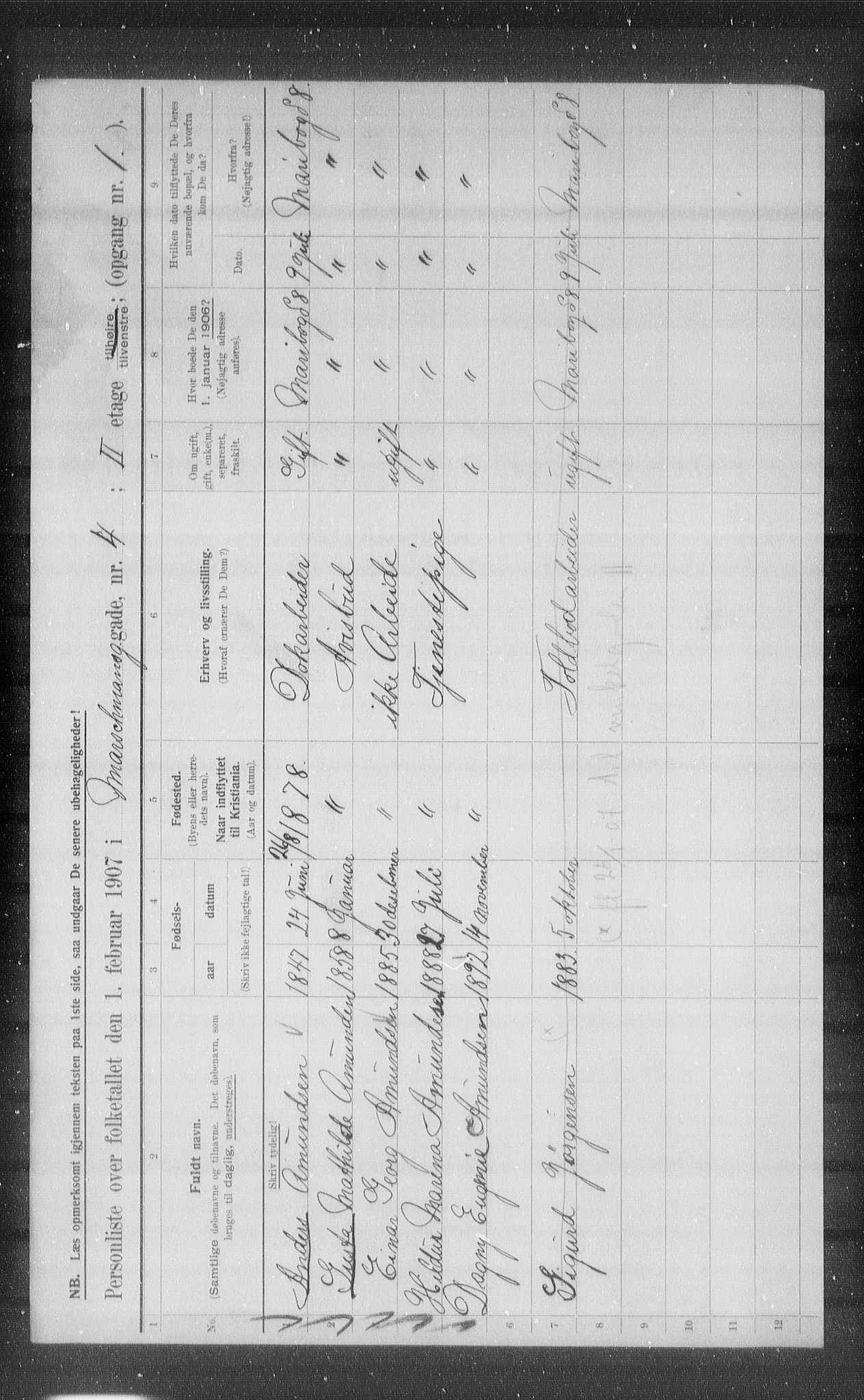 OBA, Municipal Census 1907 for Kristiania, 1907, p. 32998