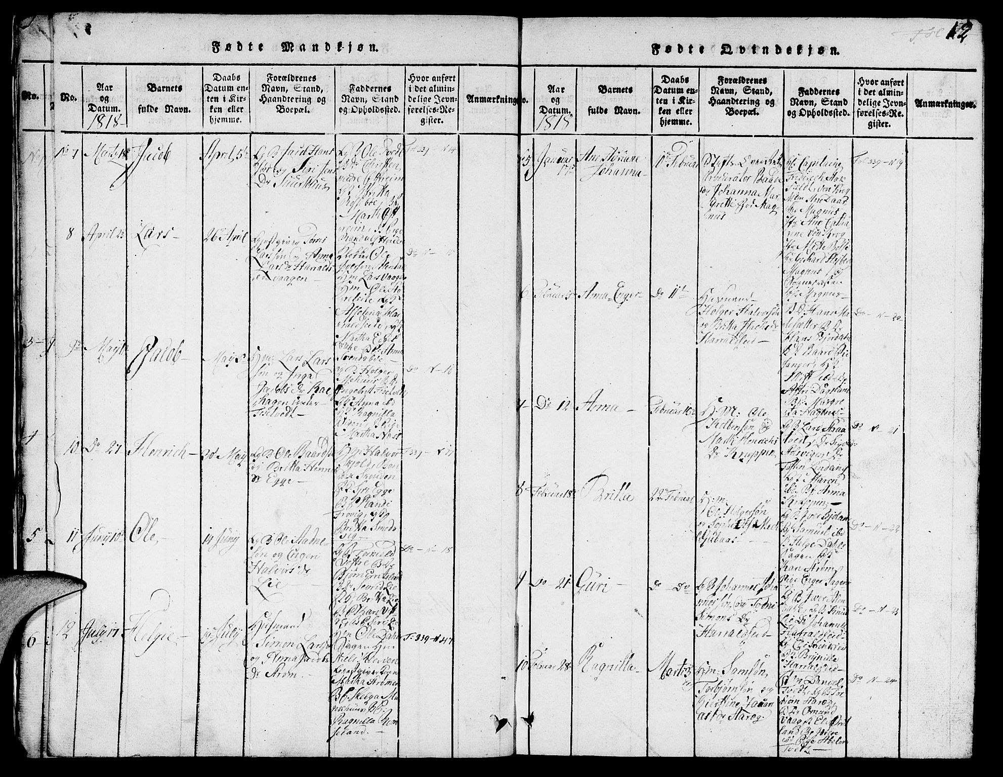 Skjold sokneprestkontor, AV/SAST-A-101847/H/Ha/Hab/L0001: Parish register (copy) no. B 1, 1815-1835, p. 12