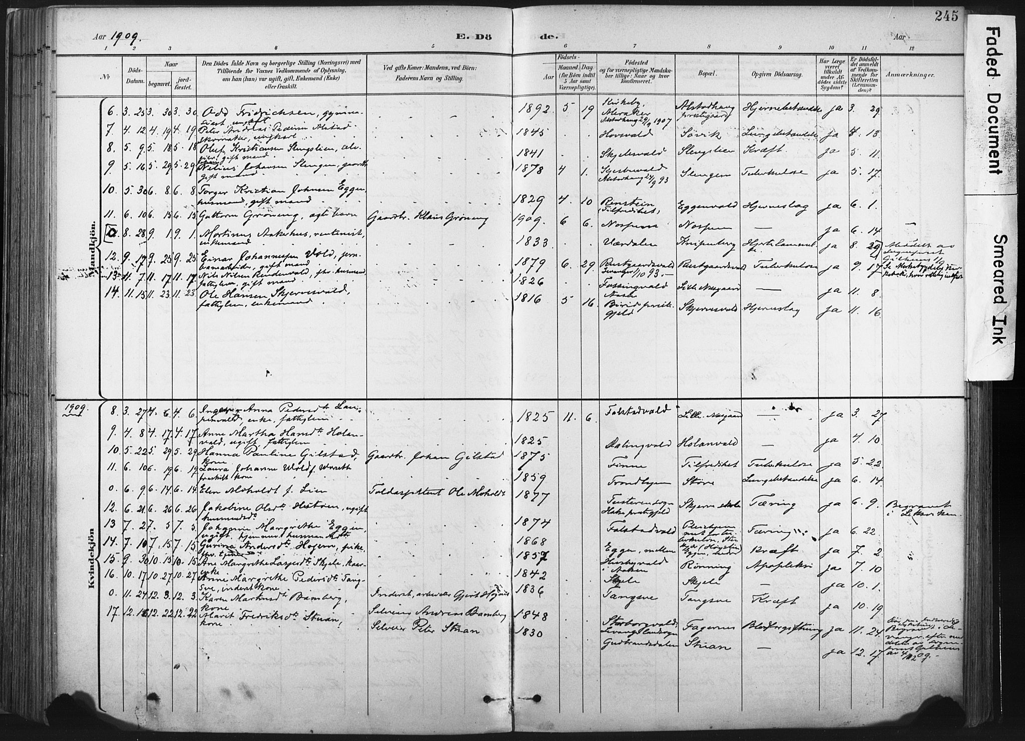 Ministerialprotokoller, klokkerbøker og fødselsregistre - Nord-Trøndelag, SAT/A-1458/717/L0162: Parish register (official) no. 717A12, 1898-1923, p. 245