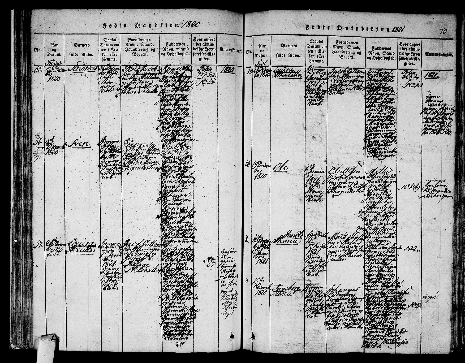 Hurum kirkebøker, SAKO/A-229/F/Fa/L0009: Parish register (official) no. 9, 1816-1826, p. 70