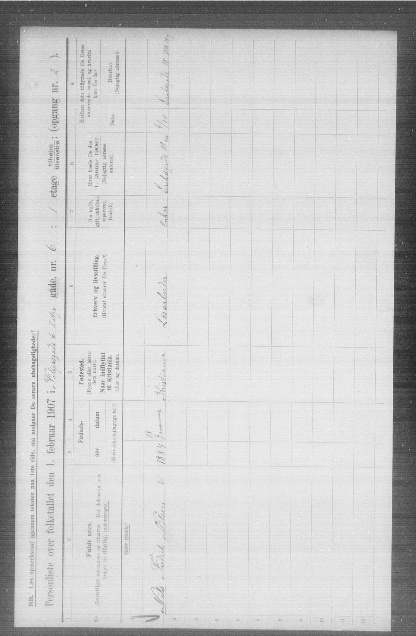 OBA, Municipal Census 1907 for Kristiania, 1907, p. 12309