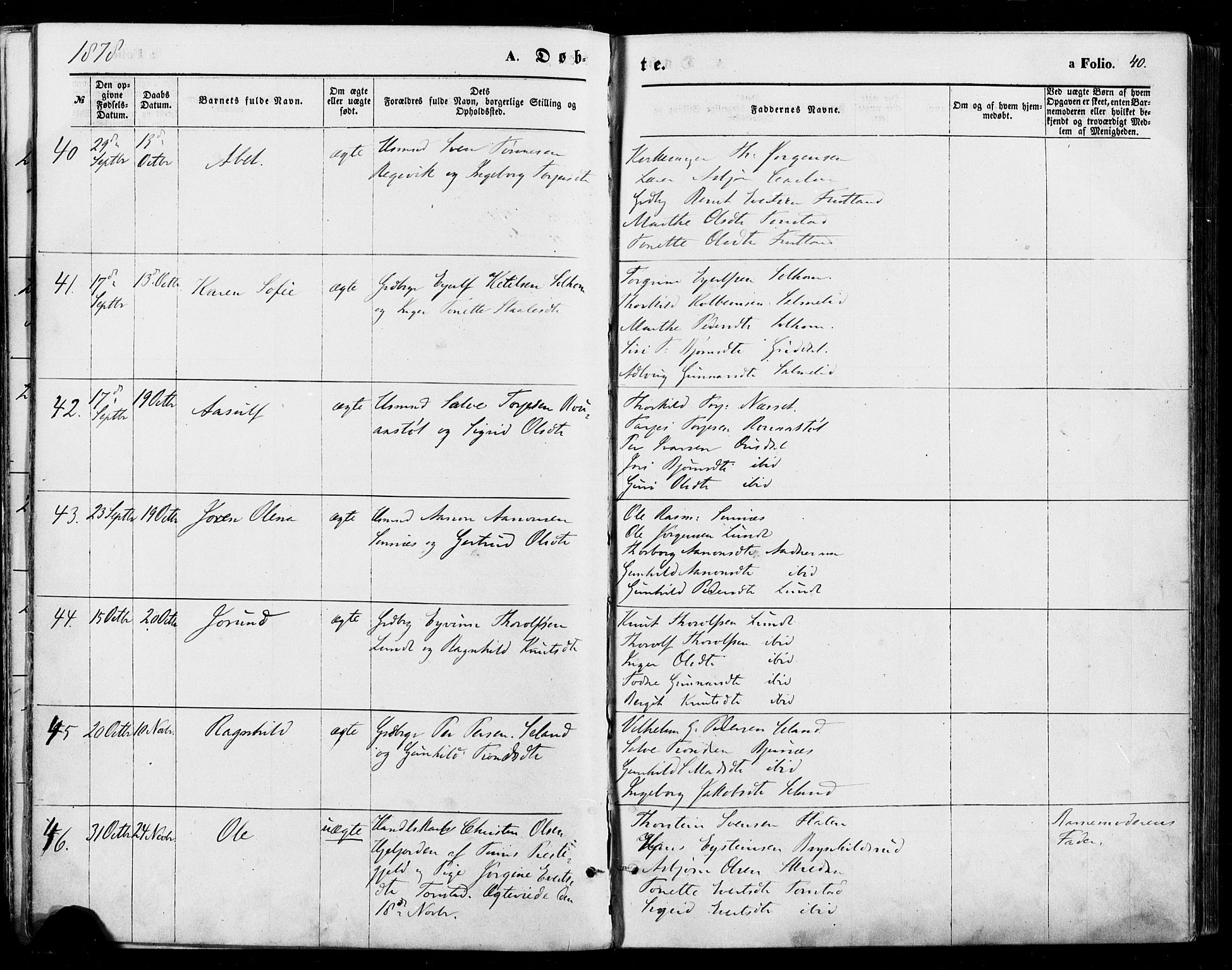 Sirdal sokneprestkontor, AV/SAK-1111-0036/F/Fa/Fab/L0003: Parish register (official) no. A 3, 1874-1886, p. 40