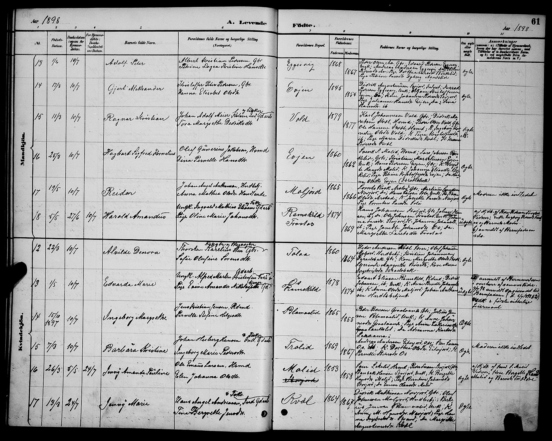 Ministerialprotokoller, klokkerbøker og fødselsregistre - Nordland, AV/SAT-A-1459/846/L0654: Parish register (copy) no. 846C04, 1887-1901, p. 61