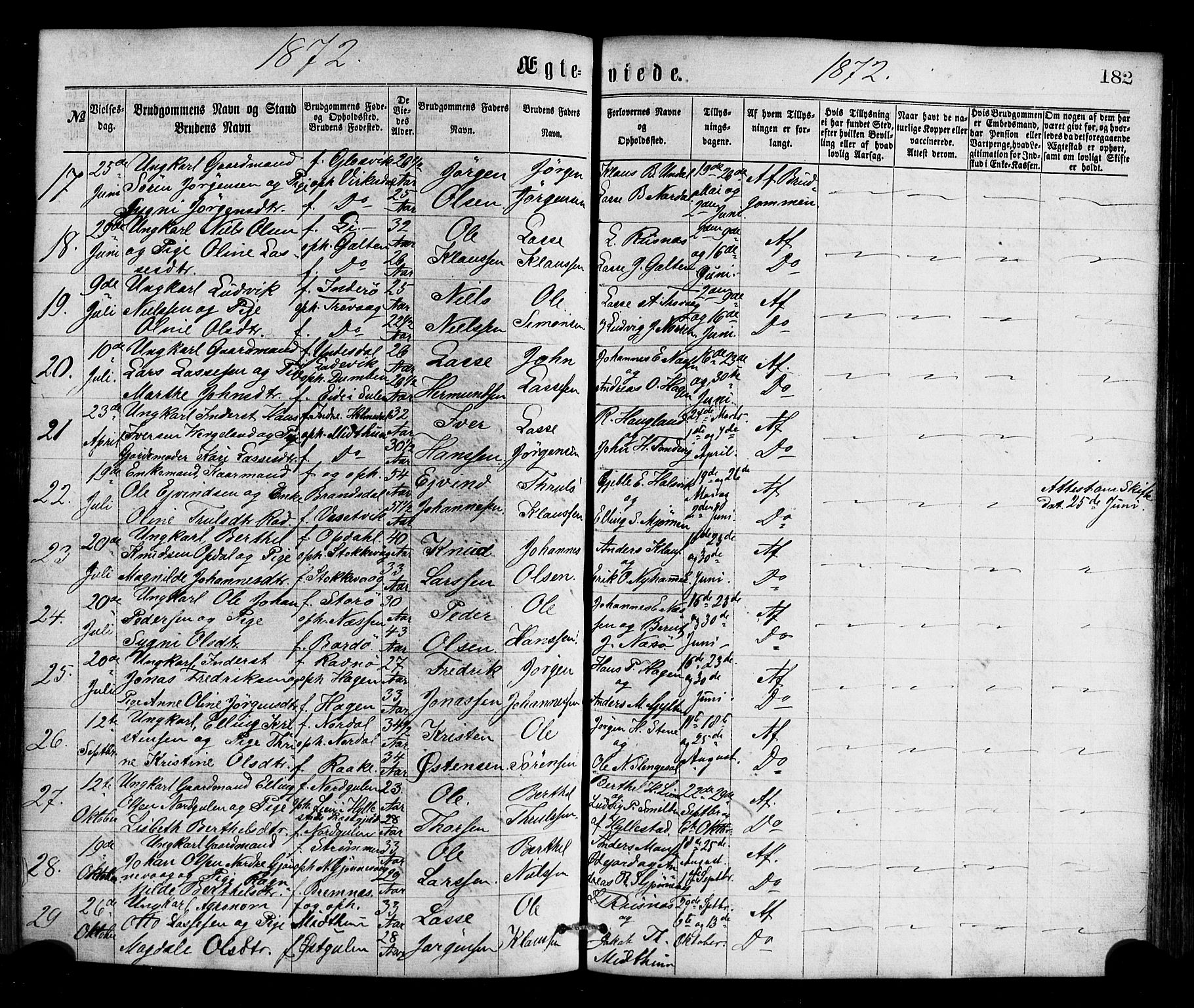 Gulen sokneprestembete, AV/SAB-A-80201/H/Haa/Haaa/L0023: Parish register (official) no. A 23, 1870-1880, p. 182