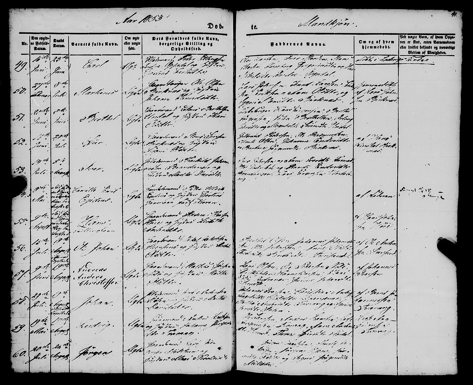 Gulen sokneprestembete, AV/SAB-A-80201/H/Haa/Haaa/L0021: Parish register (official) no. A 21, 1848-1858, p. 41