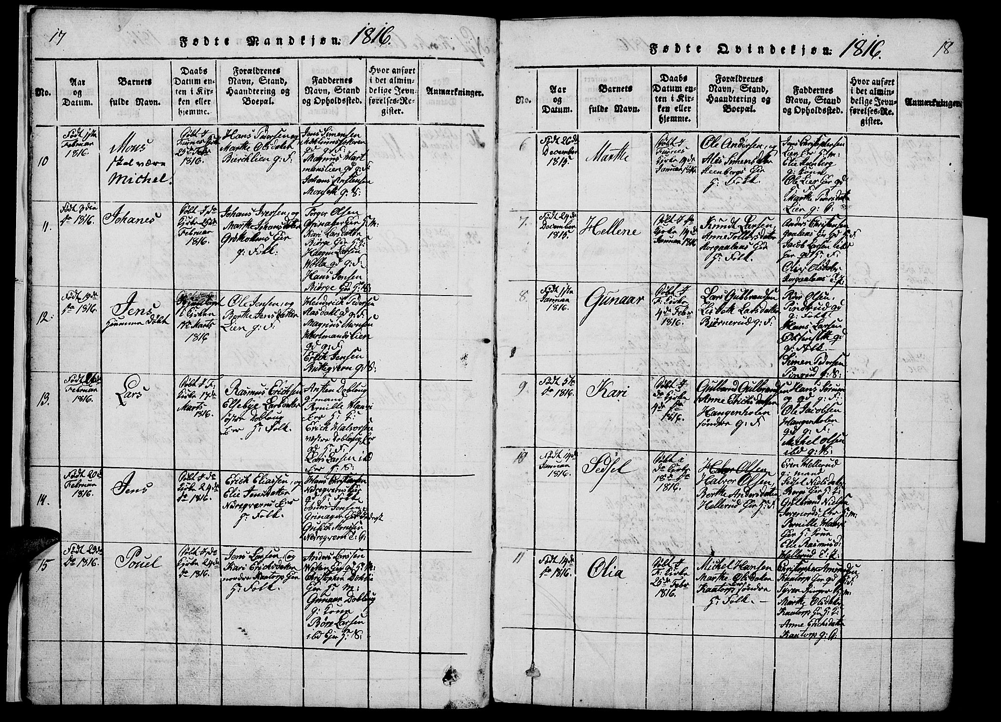 Vang prestekontor, Hedmark, AV/SAH-PREST-008/H/Ha/Haa/L0008: Parish register (official) no. 8, 1815-1826, p. 17-18