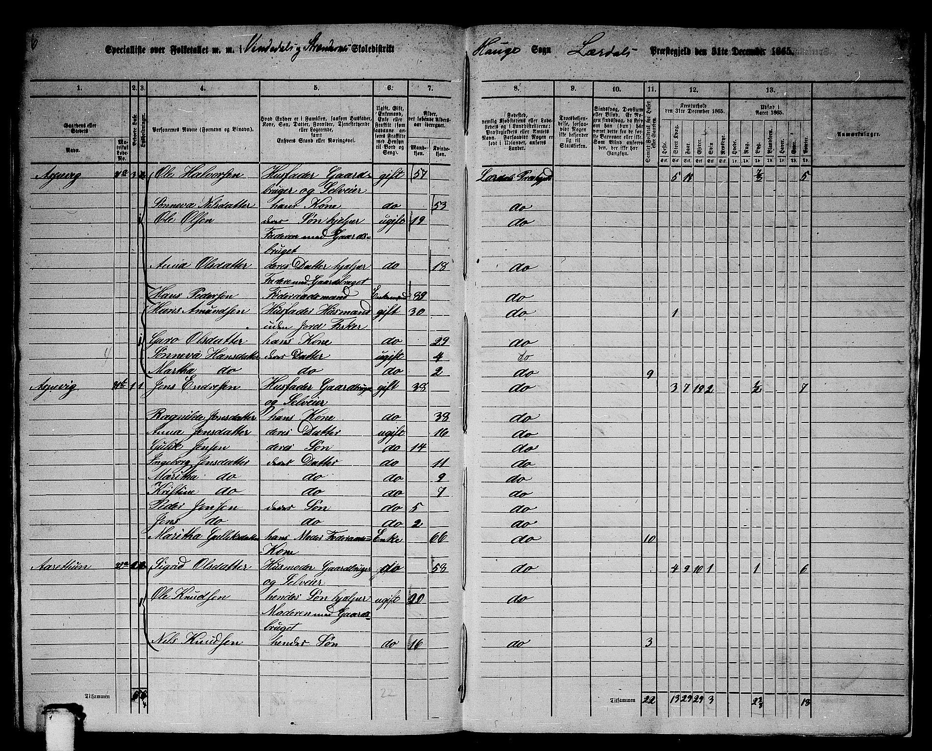 RA, 1865 census for Lærdal, 1865, p. 172