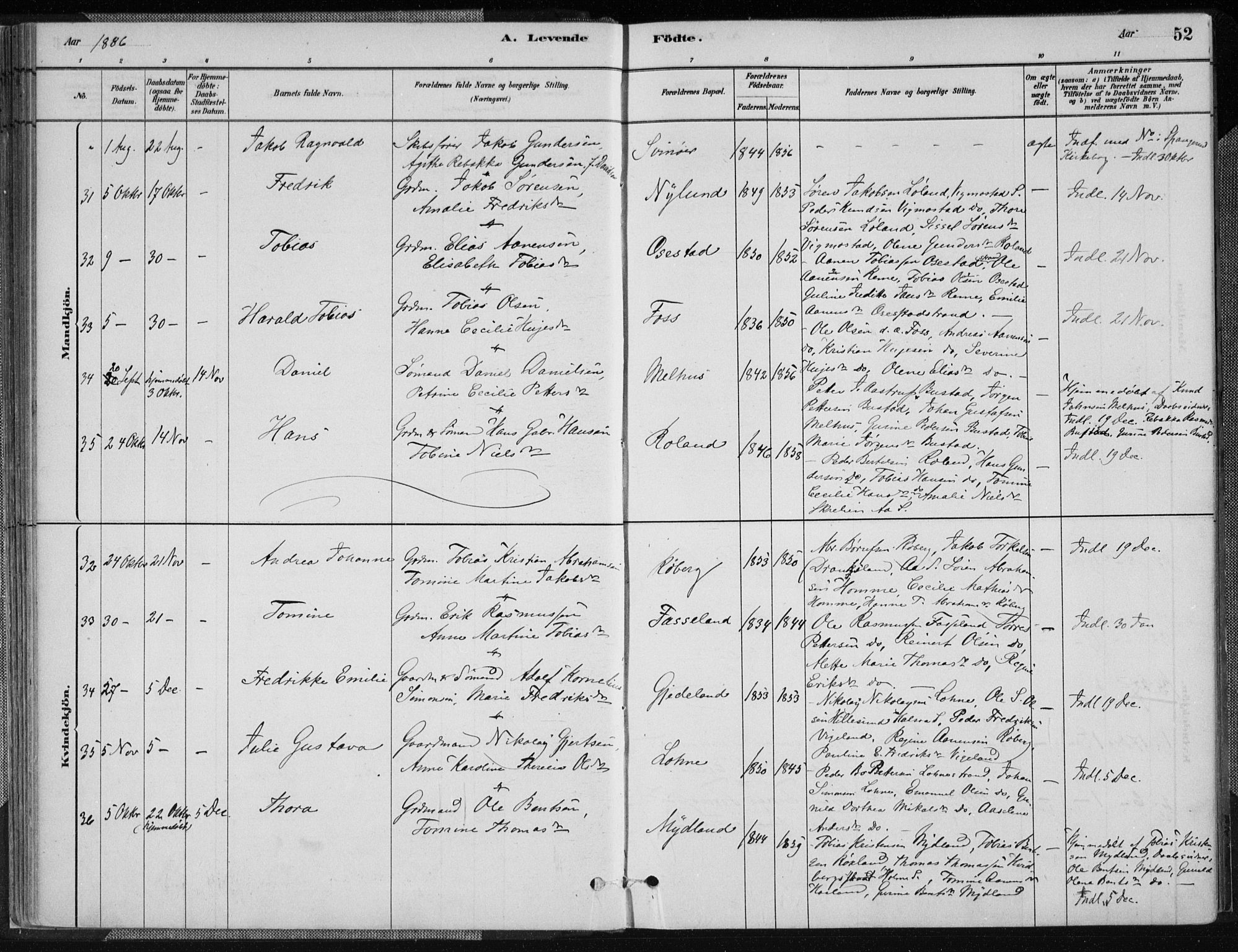 Sør-Audnedal sokneprestkontor, AV/SAK-1111-0039/F/Fa/Fab/L0009: Parish register (official) no. A 9, 1880-1895, p. 52