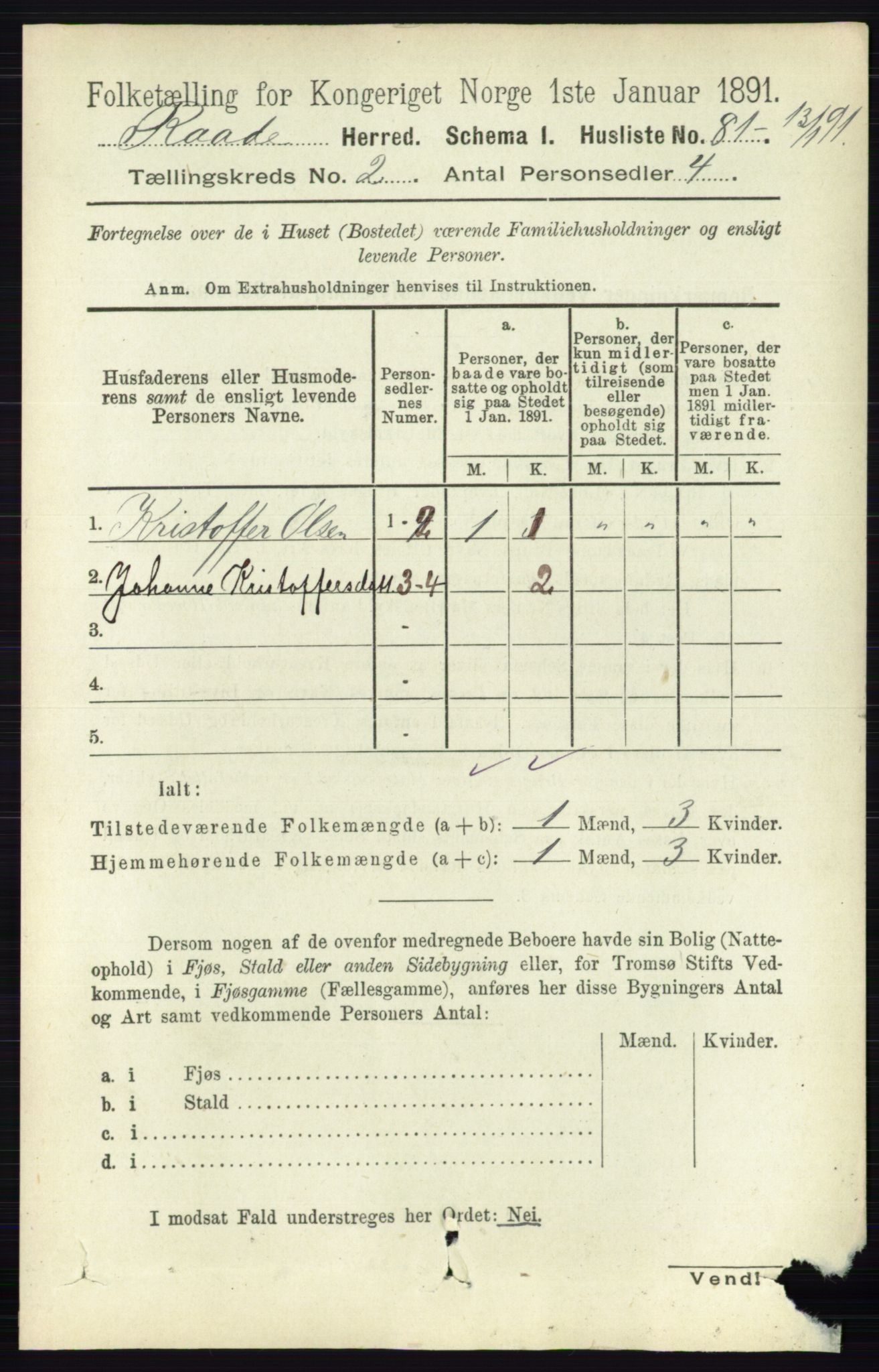 RA, 1891 census for 0135 Råde, 1891, p. 610