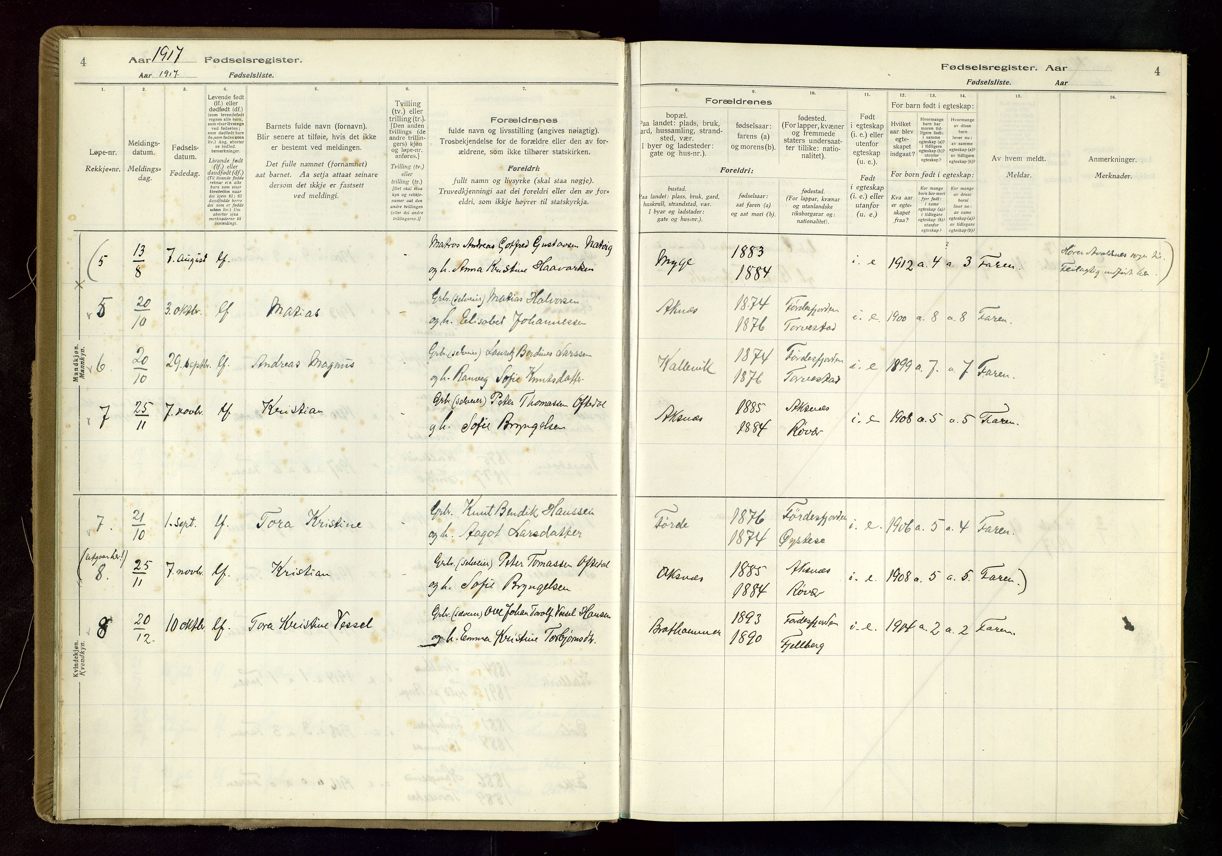 Tysvær sokneprestkontor, AV/SAST-A -101864/I/Id/L0004: Birth register no. 4, 1916-1979, p. 4