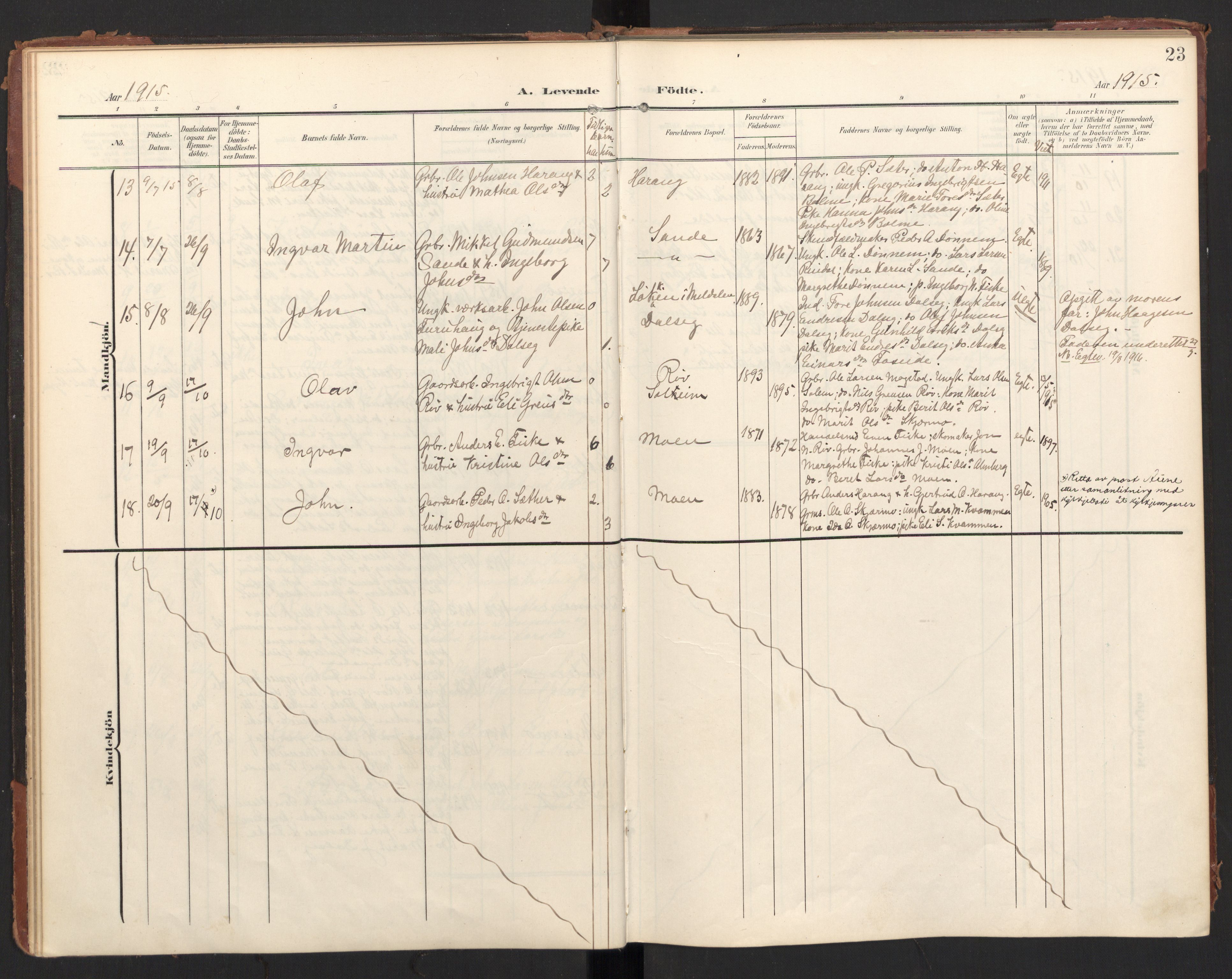 Ministerialprotokoller, klokkerbøker og fødselsregistre - Møre og Romsdal, AV/SAT-A-1454/597/L1063: Parish register (official) no. 597A02, 1905-1923, p. 23