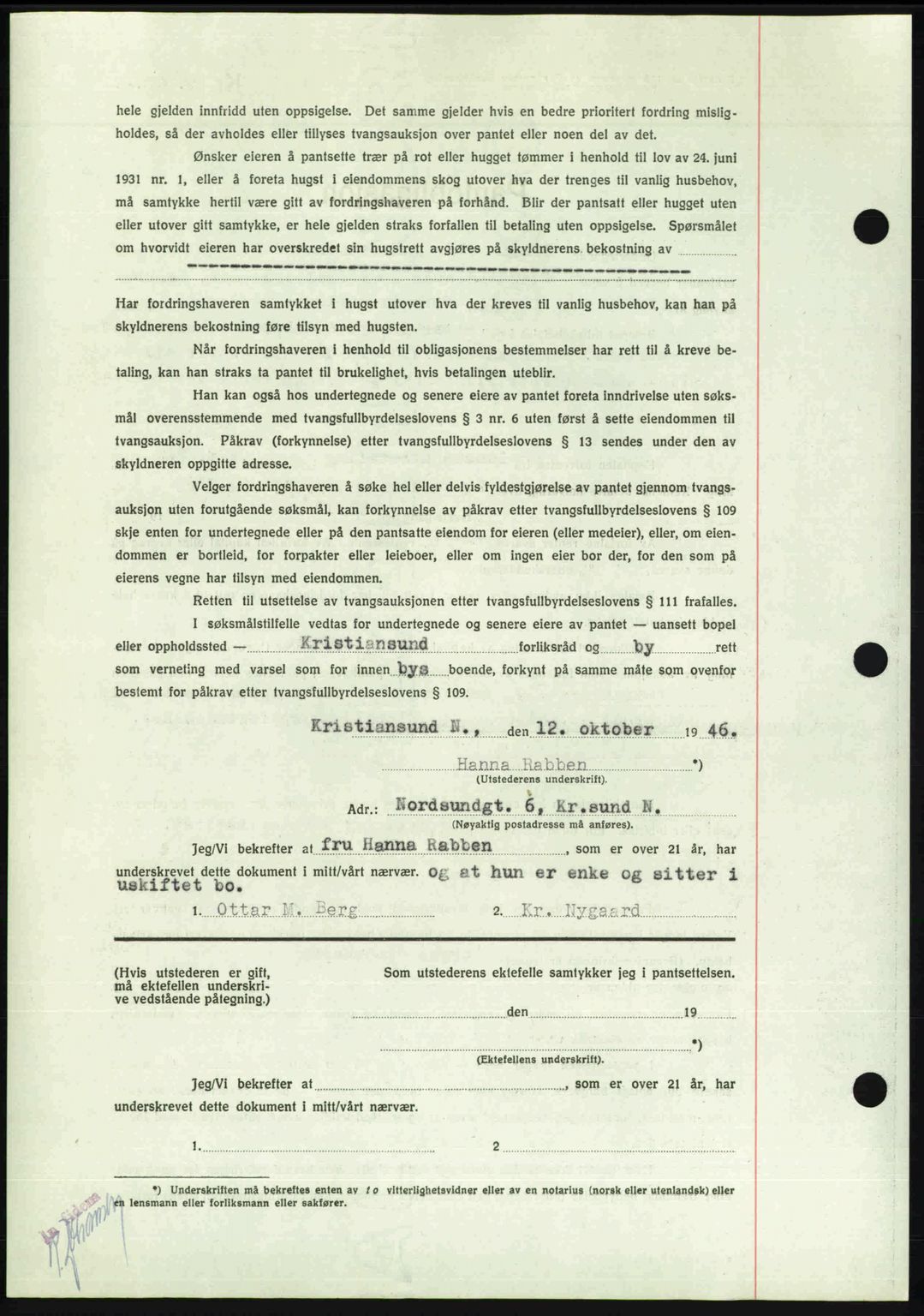 Kristiansund byfogd, AV/SAT-A-4587/A/27: Mortgage book no. 40, 1946-1946, Diary no: : 1134/1946