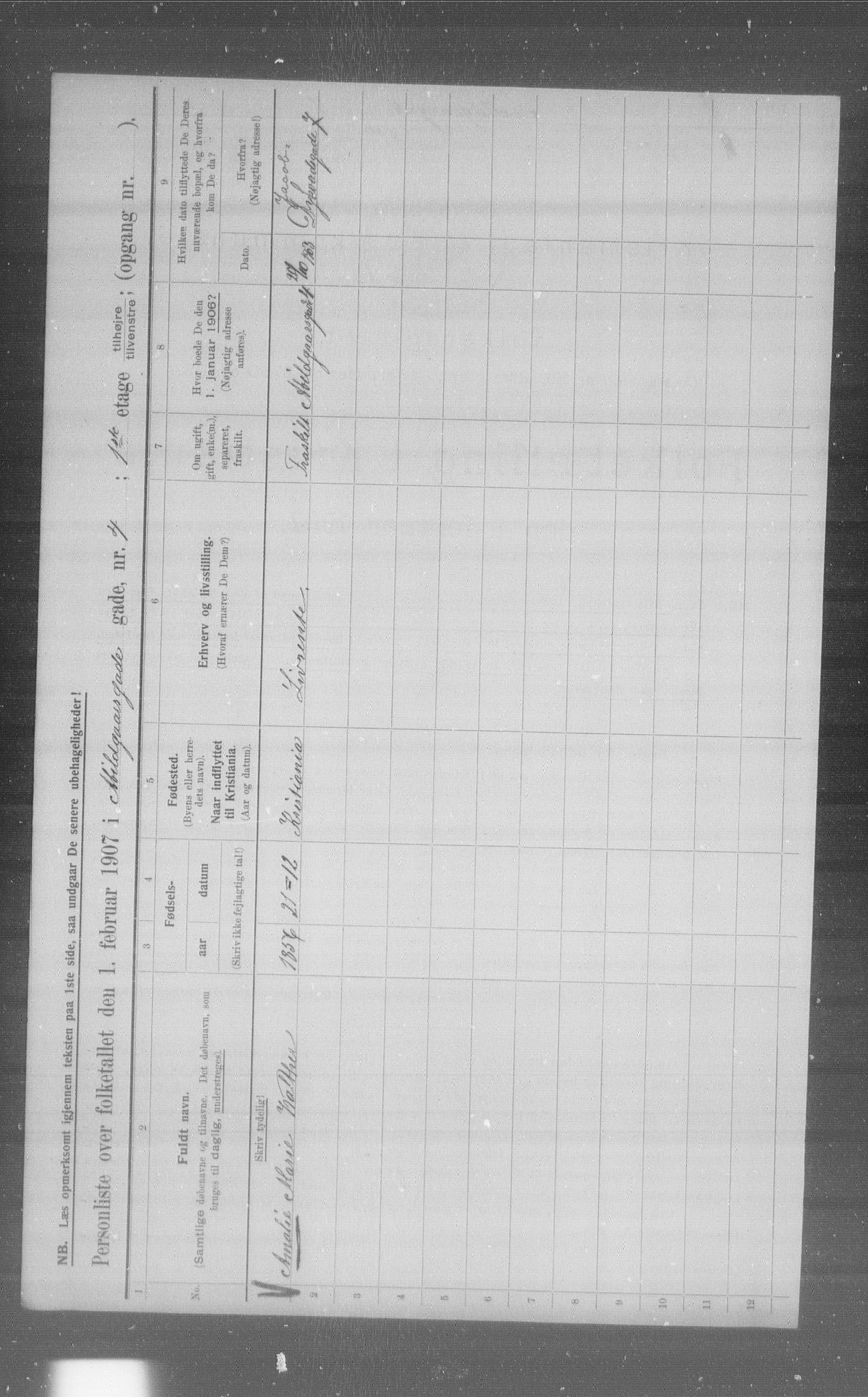 OBA, Municipal Census 1907 for Kristiania, 1907, p. 17