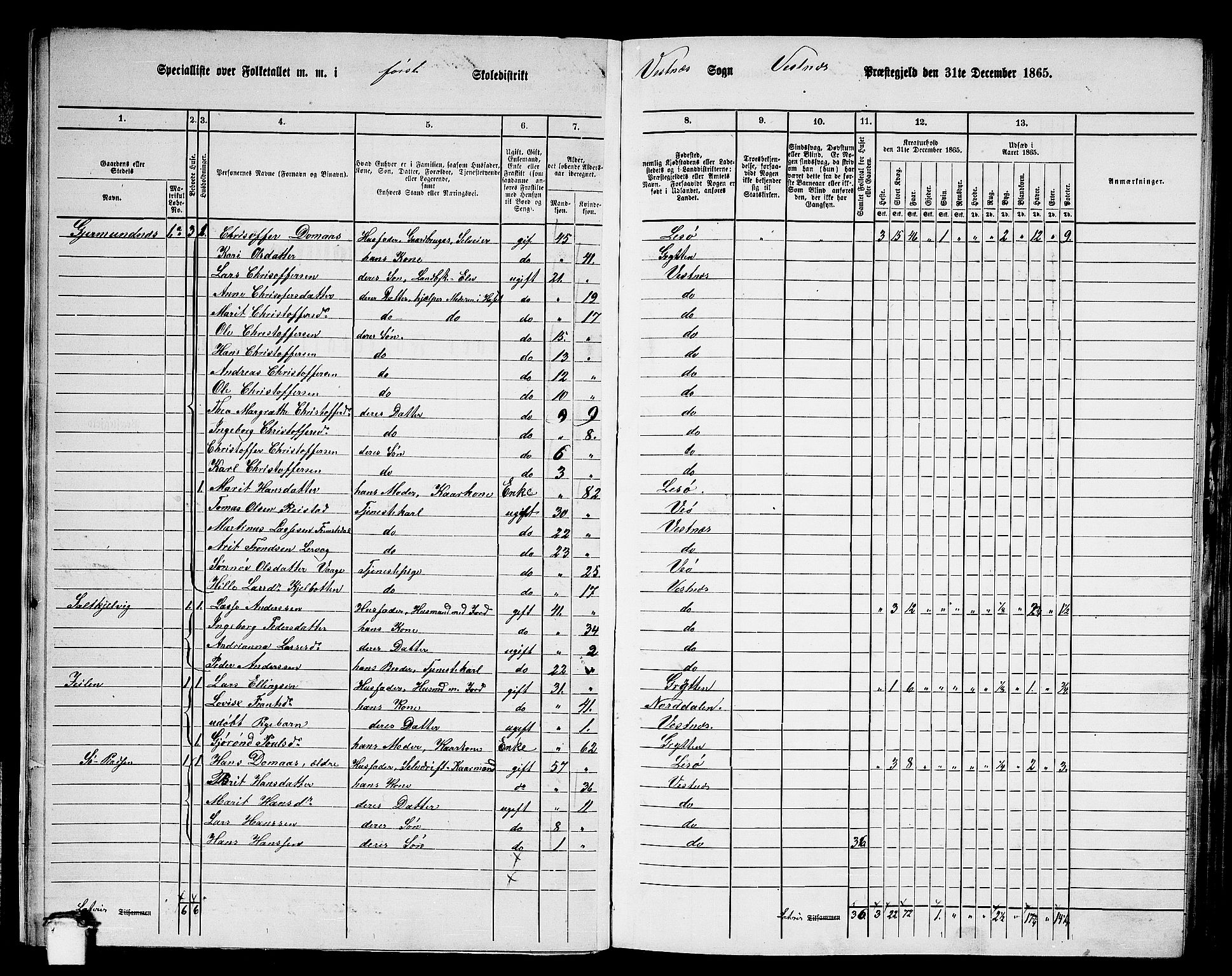 RA, 1865 census for Vestnes, 1865, p. 11