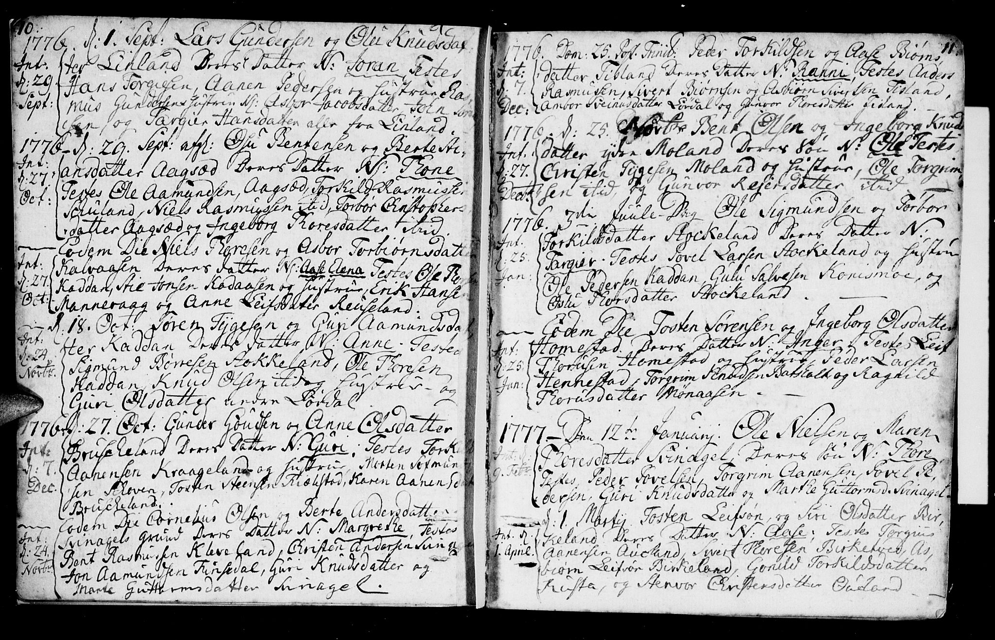 Holum sokneprestkontor, AV/SAK-1111-0022/F/Fa/Fab/L0004: Parish register (official) no. A 4, 1774-1847, p. 10-11