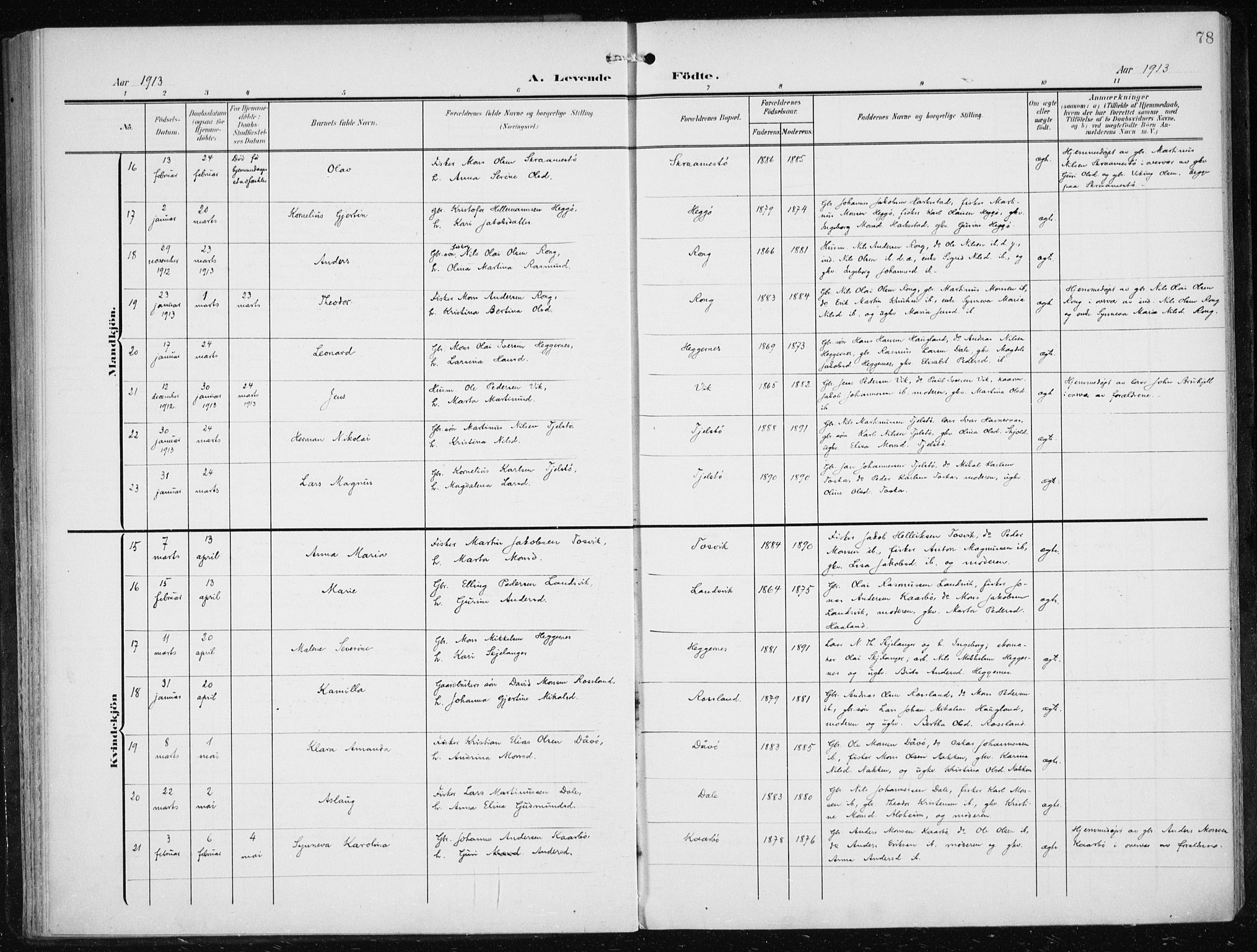 Herdla Sokneprestembete, AV/SAB-A-75701/H/Haa: Parish register (official) no. A 5, 1905-1918, p. 78