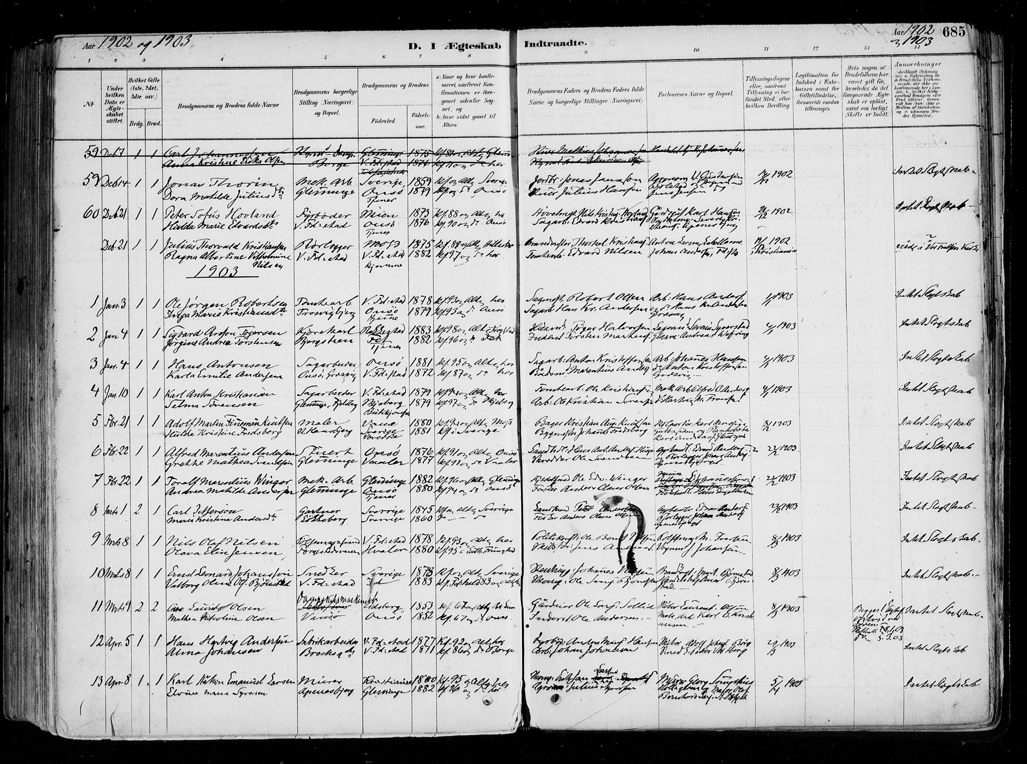 Fredrikstad domkirkes prestekontor Kirkebøker, SAO/A-10906/F/Fa/L0004: Parish register (official) no. 4, 1878-1907, p. 685