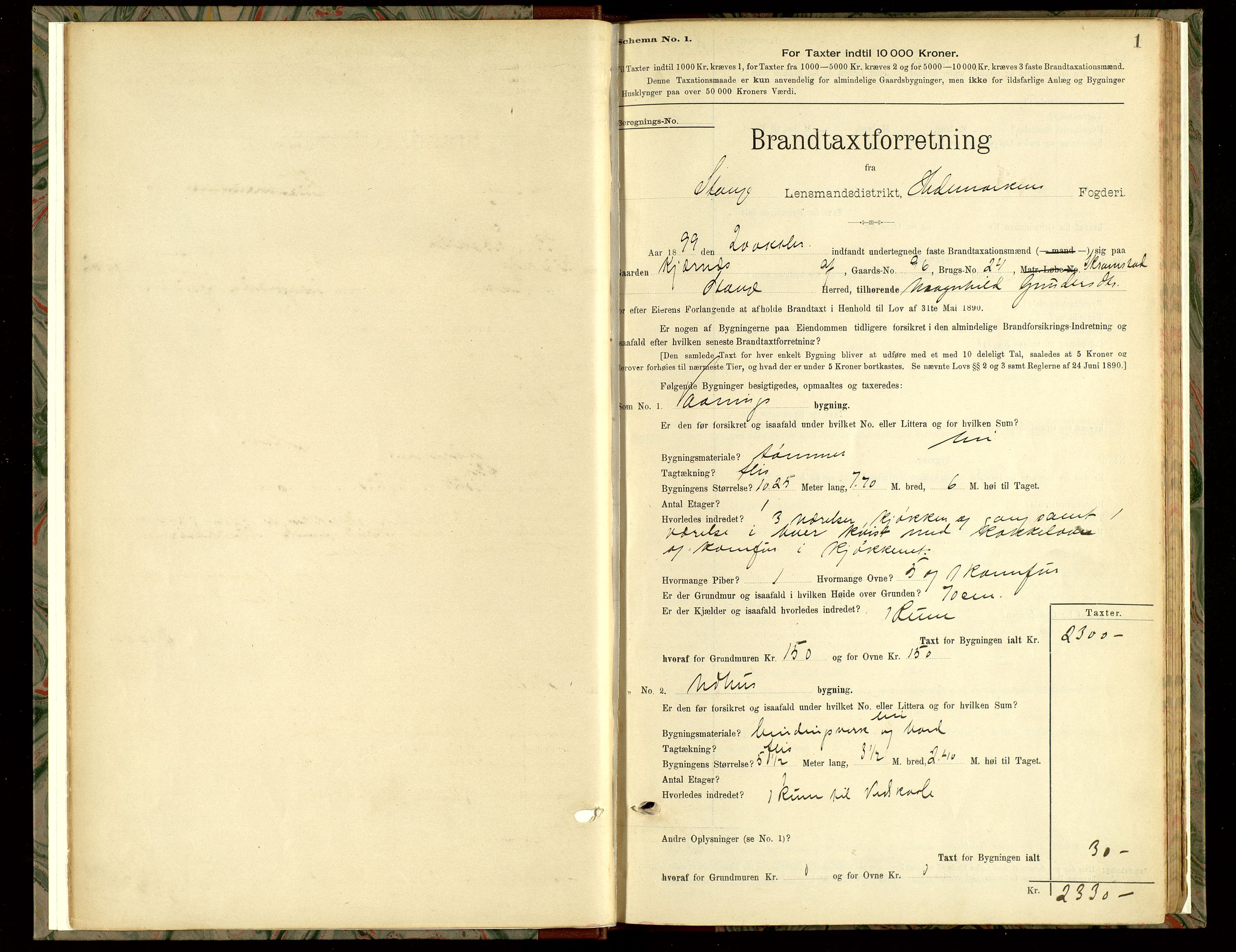 Norges Brannkasse, Stange, SAH/NBRANS-009/F/L0005: Branntakstprotokoll, 1899-1939, p. 1