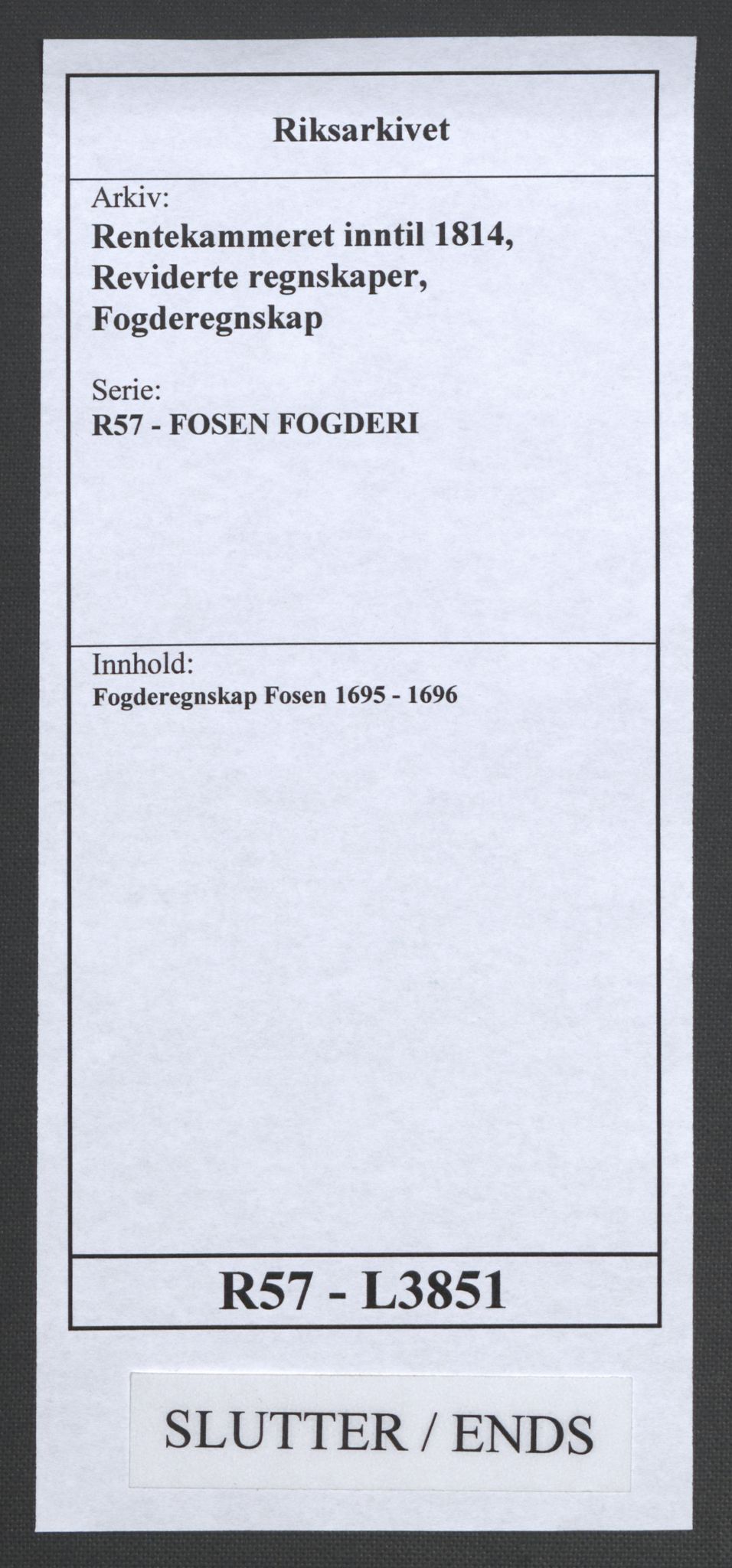 Rentekammeret inntil 1814, Reviderte regnskaper, Fogderegnskap, AV/RA-EA-4092/R57/L3851: Fogderegnskap Fosen, 1695-1696, p. 358