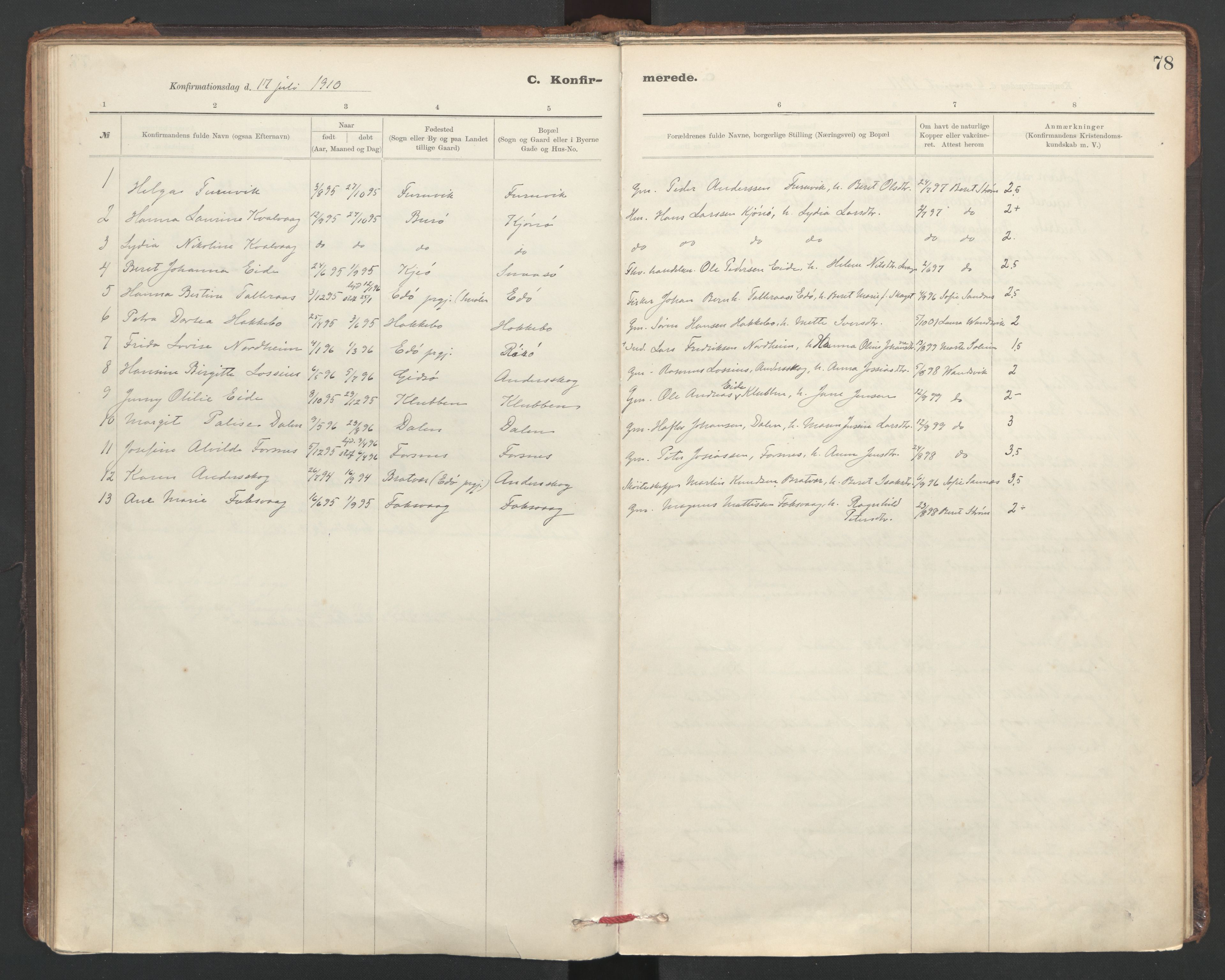 Ministerialprotokoller, klokkerbøker og fødselsregistre - Sør-Trøndelag, SAT/A-1456/635/L0552: Parish register (official) no. 635A02, 1899-1919, p. 78