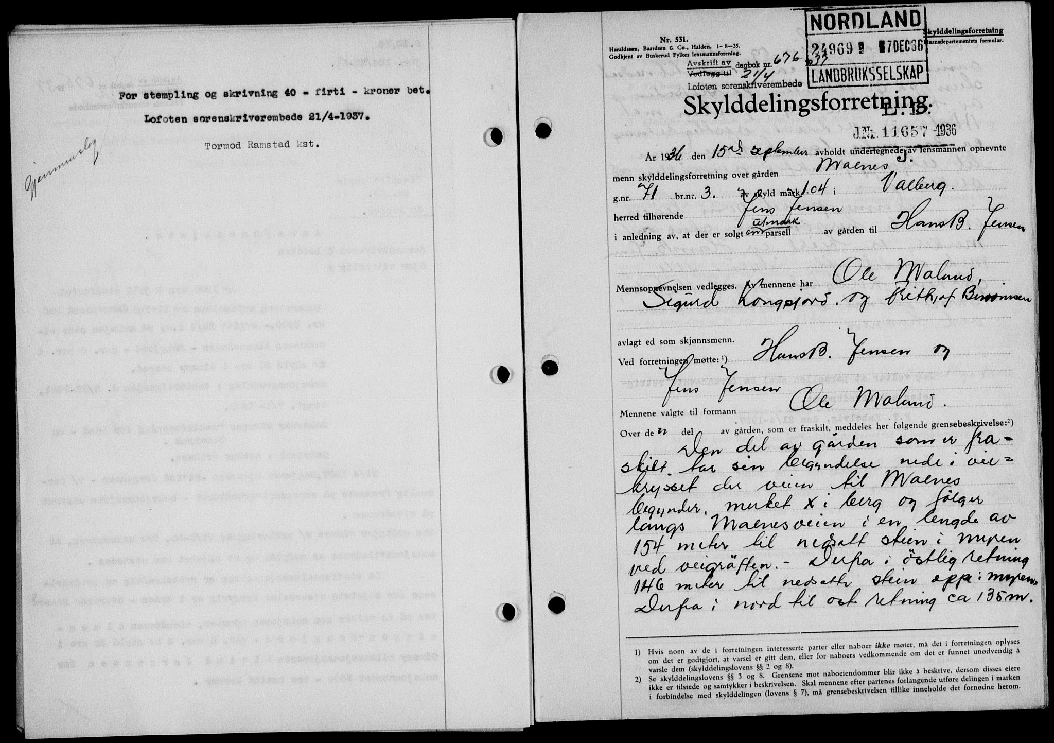 Lofoten sorenskriveri, SAT/A-0017/1/2/2C/L0002a: Mortgage book no. 2a, 1937-1937, Diary no: : 676/1937