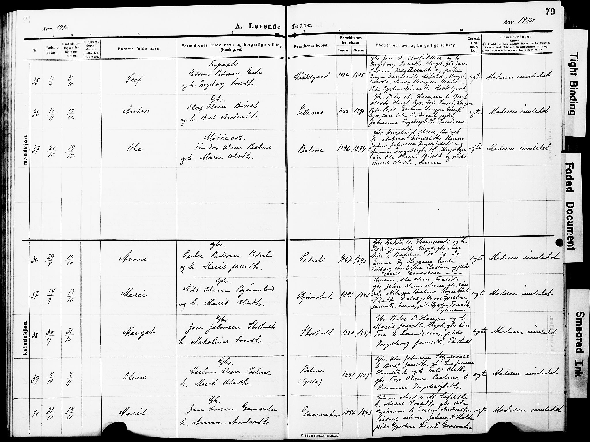 Ministerialprotokoller, klokkerbøker og fødselsregistre - Møre og Romsdal, AV/SAT-A-1454/598/L1079: Parish register (copy) no. 598C04, 1909-1927, p. 79