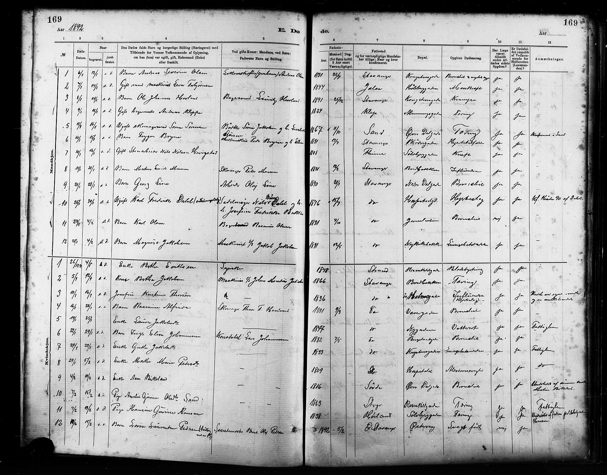 St. Petri sokneprestkontor, AV/SAST-A-101813/001/30/30BA/L0017: Parish register (official) no. A 17, 1879-1895, p. 169