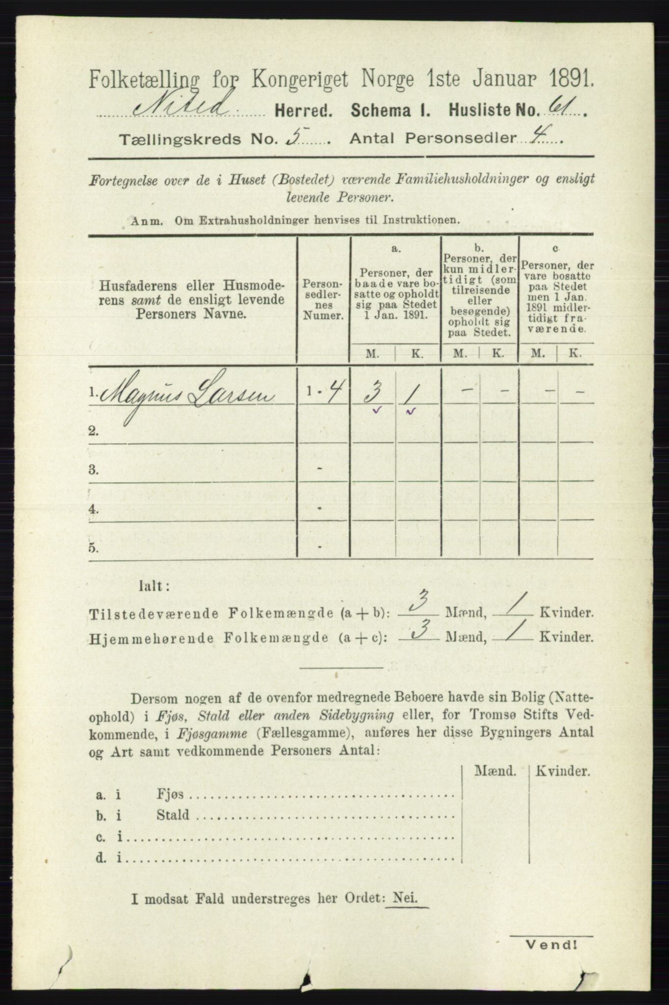 RA, 1891 census for 0233 Nittedal, 1891, p. 2177