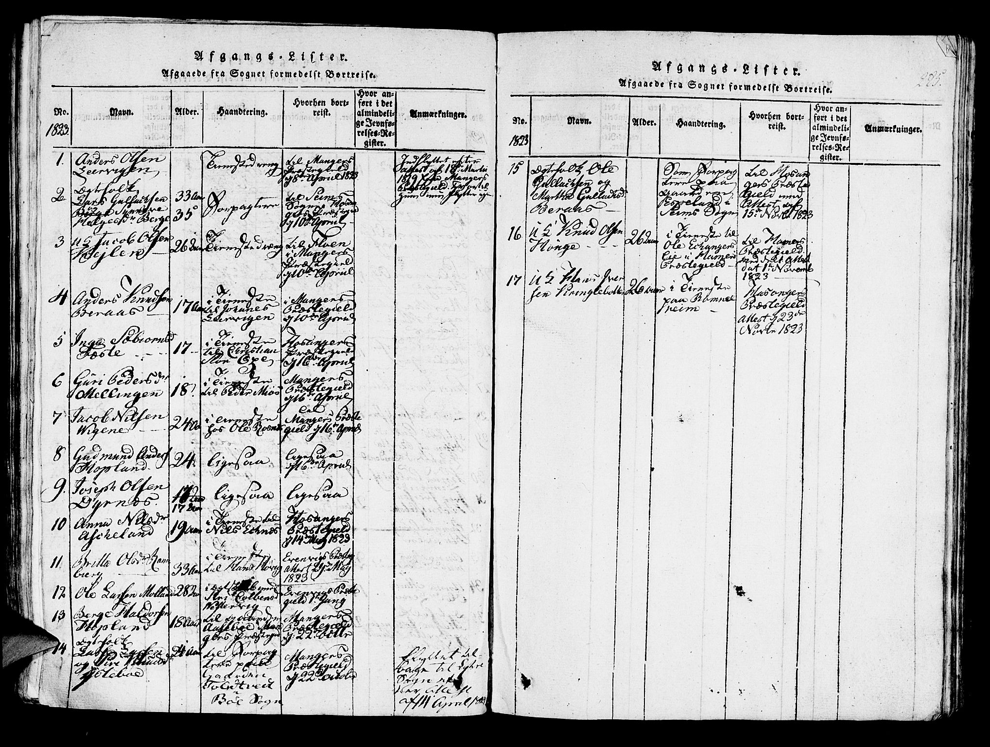 Lindås Sokneprestembete, SAB/A-76701/H/Haa: Parish register (official) no. A 7, 1816-1823, p. 285