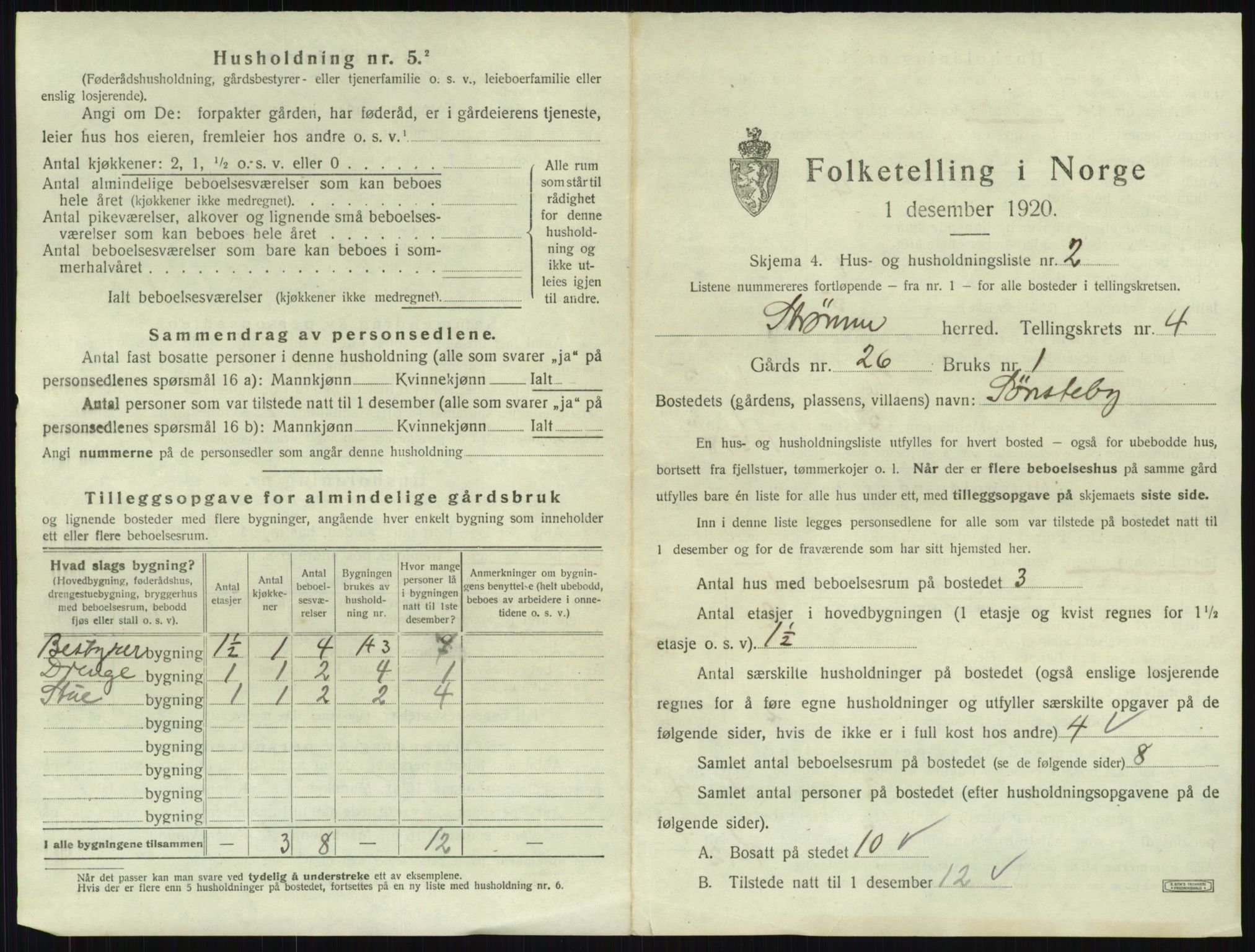 SAKO, 1920 census for Strømm, 1920, p. 433