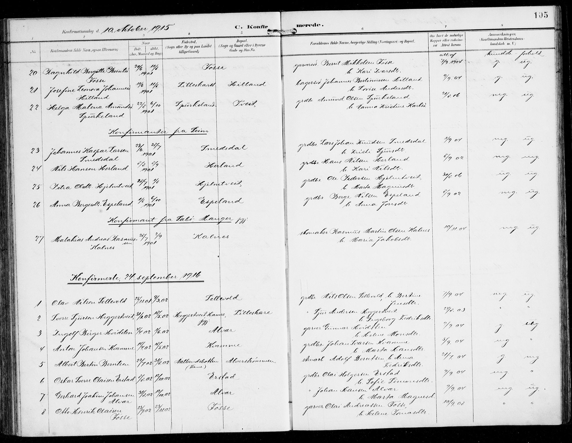 Alversund Sokneprestembete, SAB/A-73901/H/Ha/Haa/Haaa/L0003: Parish register (official) no. A 3, 1897-1926, p. 105
