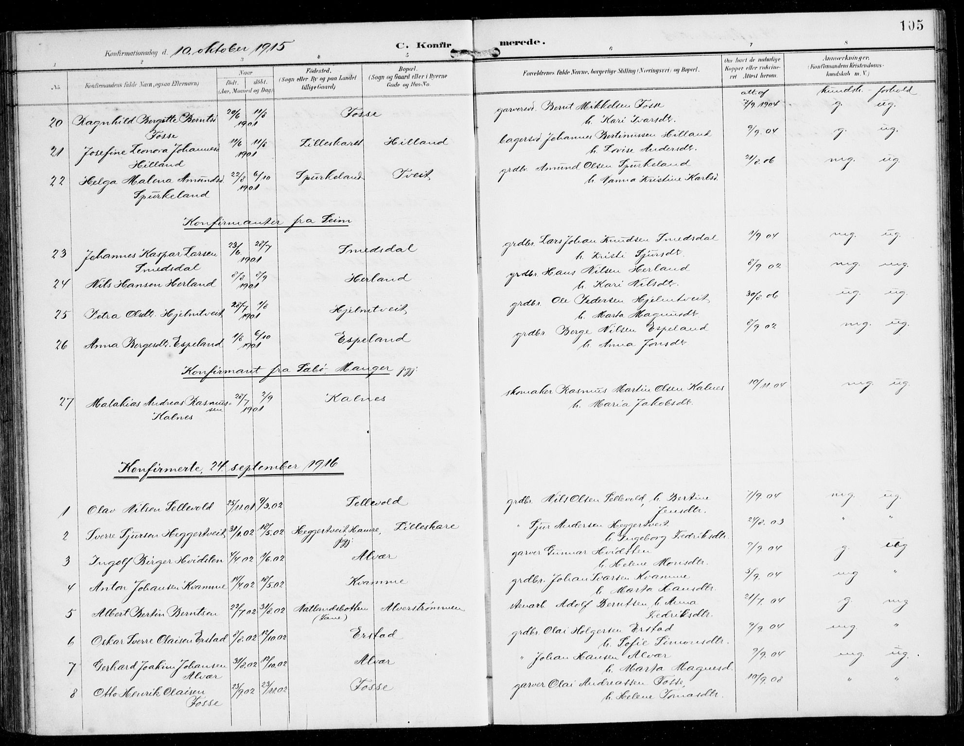 Alversund Sokneprestembete, AV/SAB-A-73901/H/Ha/Haa/Haaa/L0003: Parish register (official) no. A 3, 1897-1926, p. 105