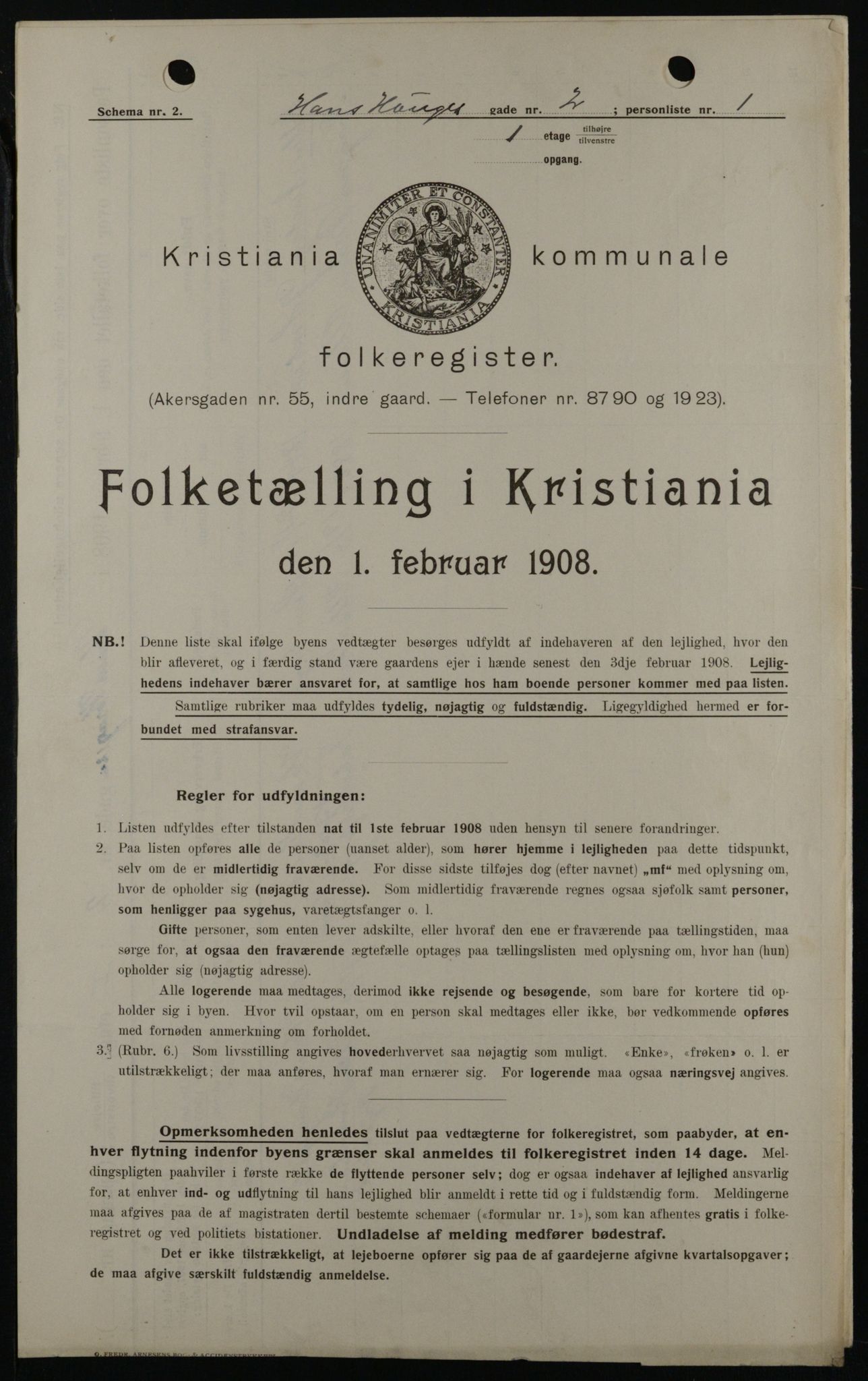 OBA, Municipal Census 1908 for Kristiania, 1908, p. 31306