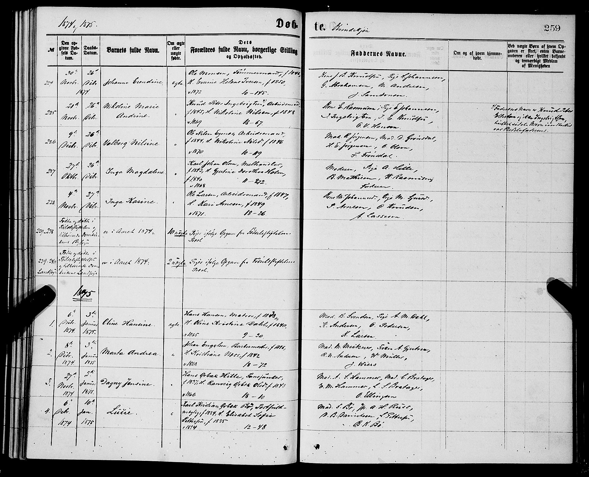 Domkirken sokneprestembete, SAB/A-74801/H/Hab/L0013: Parish register (copy) no. B 6, 1869-1876, p. 259