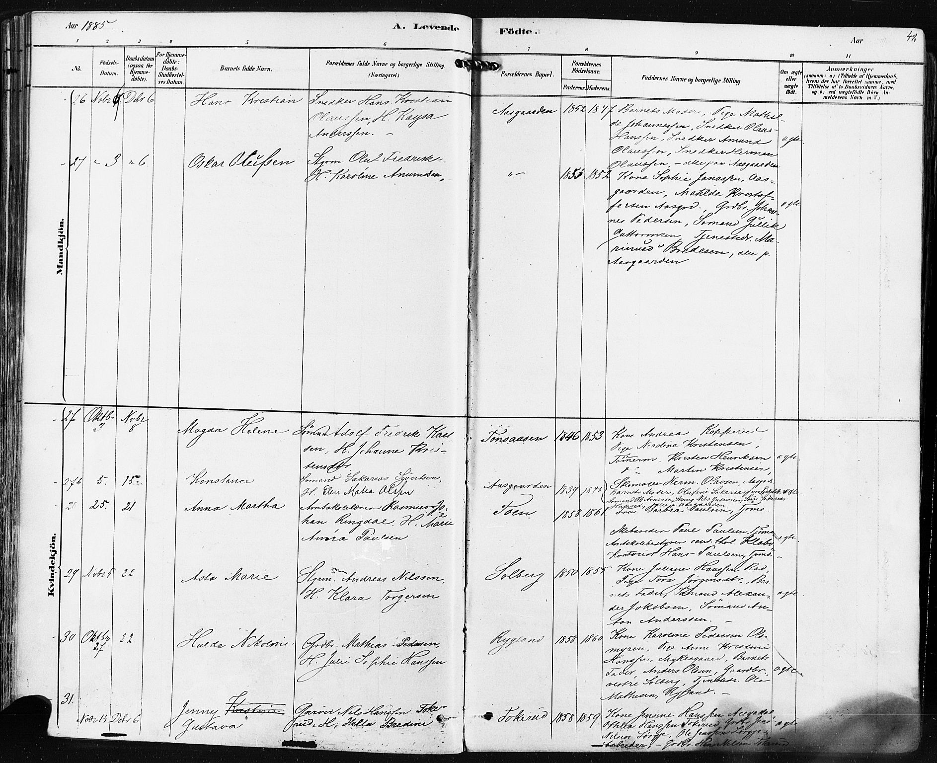 Borre kirkebøker, AV/SAKO-A-338/F/Fa/L0009: Parish register (official) no. I 9, 1878-1896, p. 48