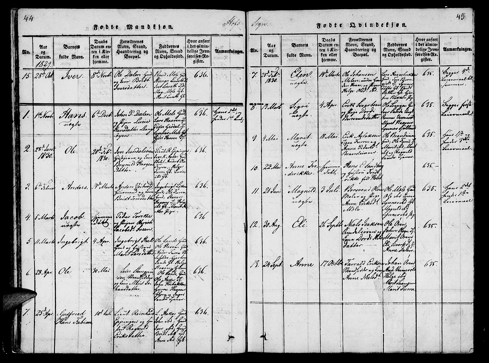 Ministerialprotokoller, klokkerbøker og fødselsregistre - Møre og Romsdal, SAT/A-1454/590/L1009: Parish register (official) no. 590A03 /1, 1819-1832, p. 44-45