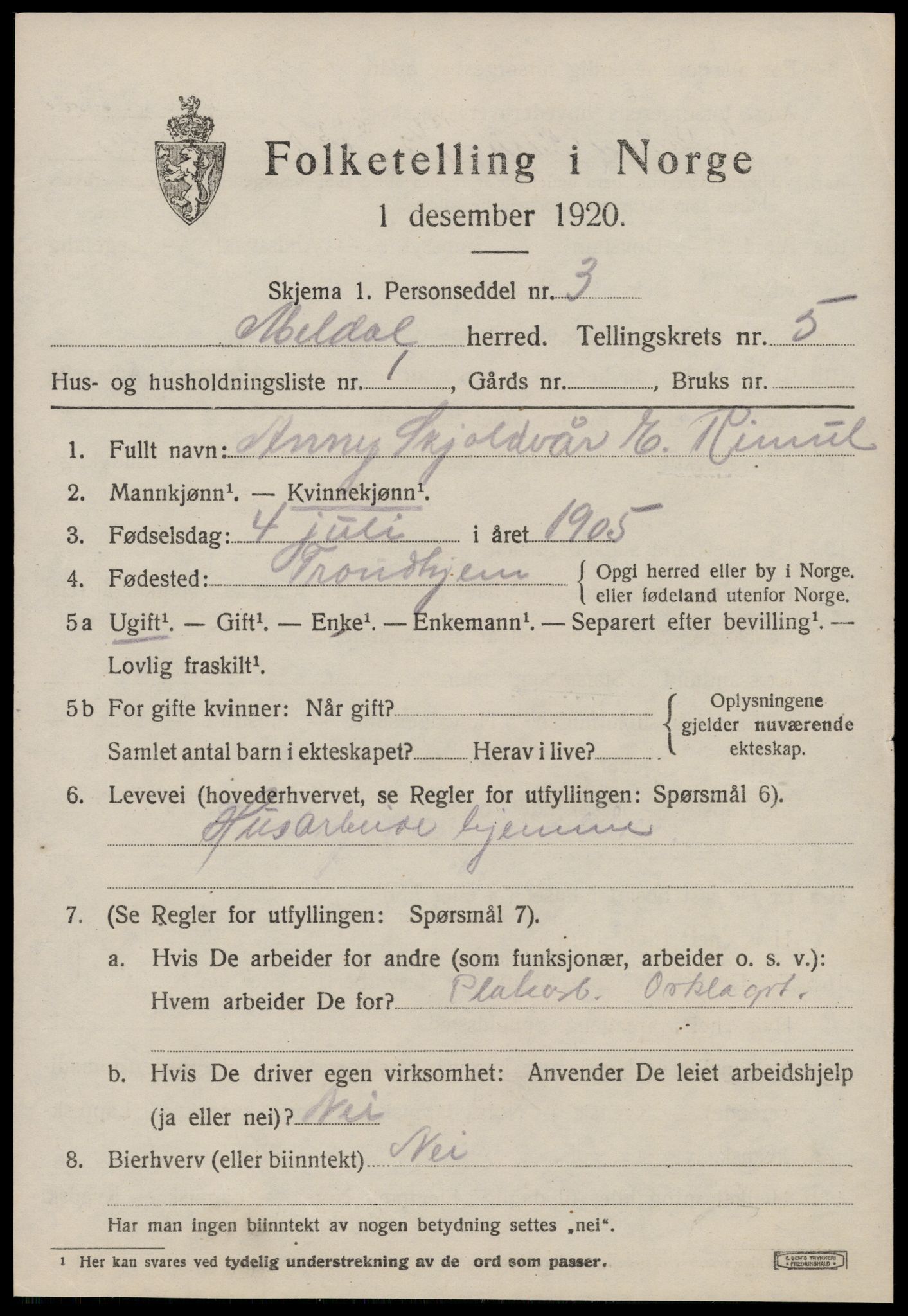 SAT, 1920 census for Meldal, 1920, p. 4443