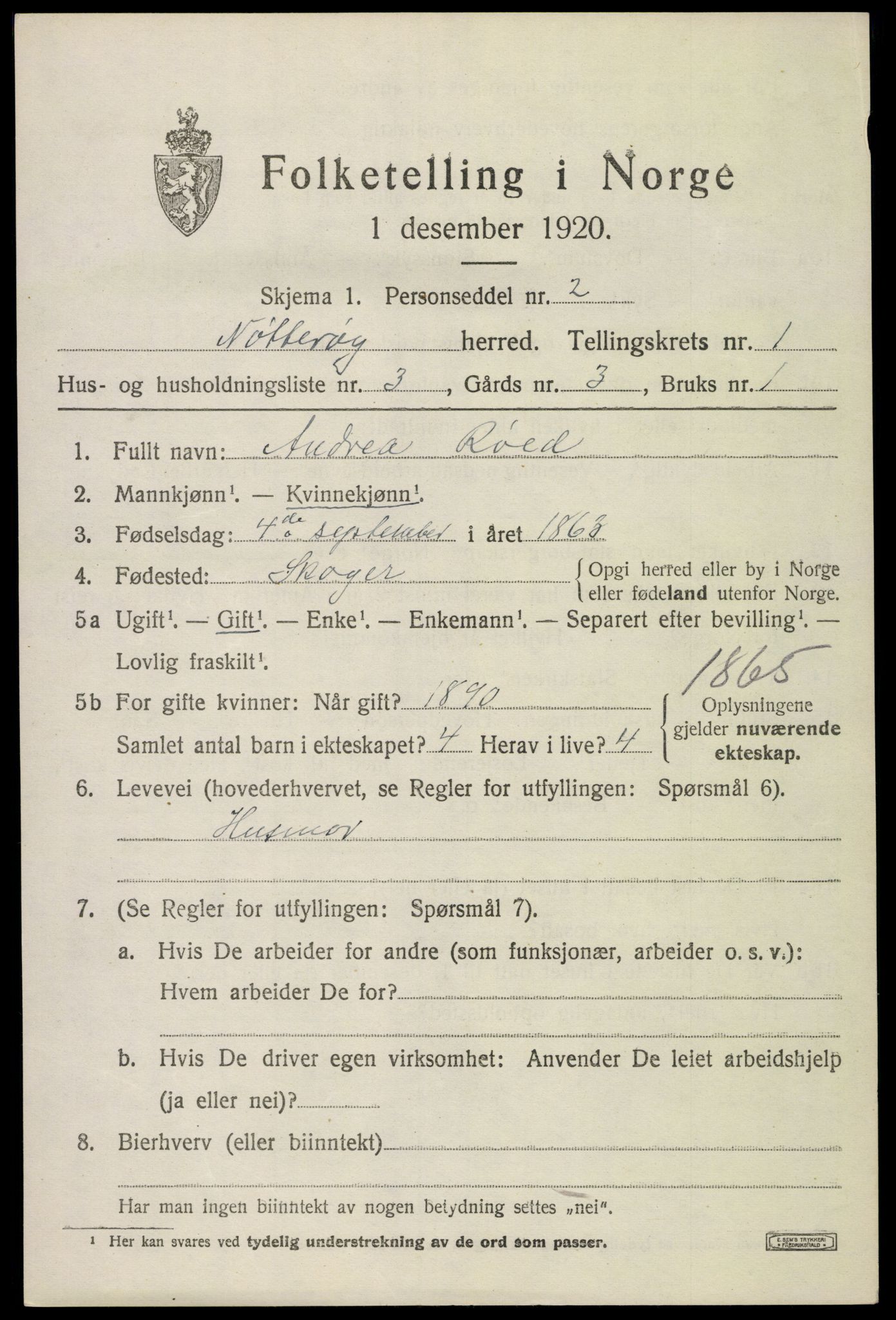 SAKO, 1920 census for Nøtterøy, 1920, p. 2849