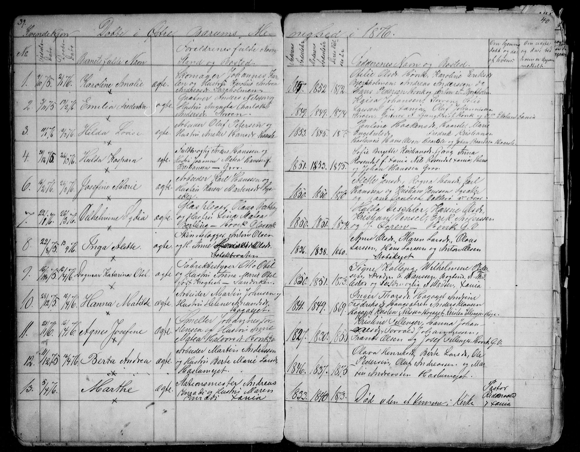 Asker prestekontor Kirkebøker, SAO/A-10256a/G/Gc/L0002: Parish register (copy) no. III 2, 1874-1883, p. 39-40