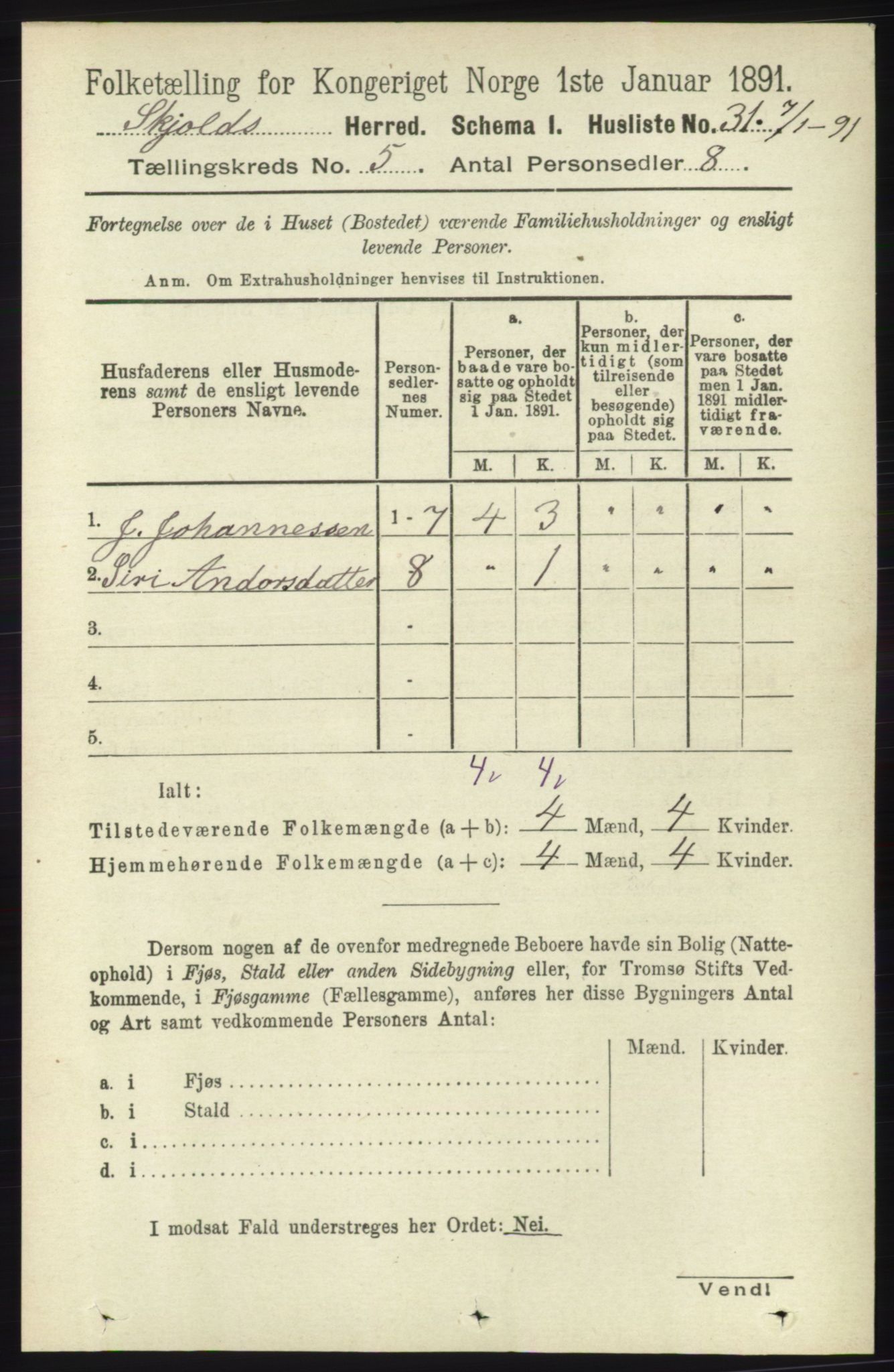 RA, 1891 census for 1154 Skjold, 1891, p. 759