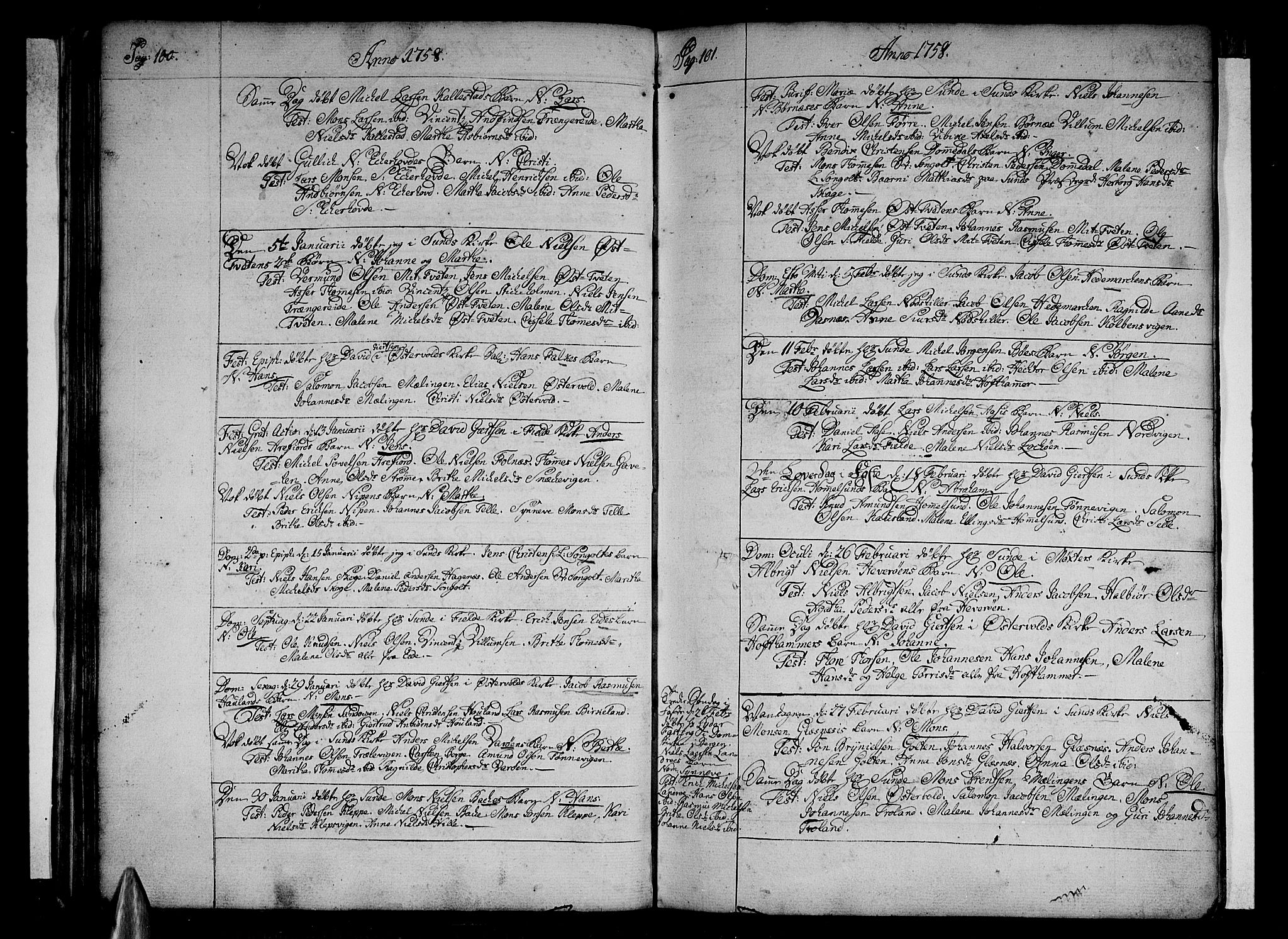 Sund sokneprestembete, SAB/A-99930: Parish register (official) no. A 4, 1748-1769, p. 100-101