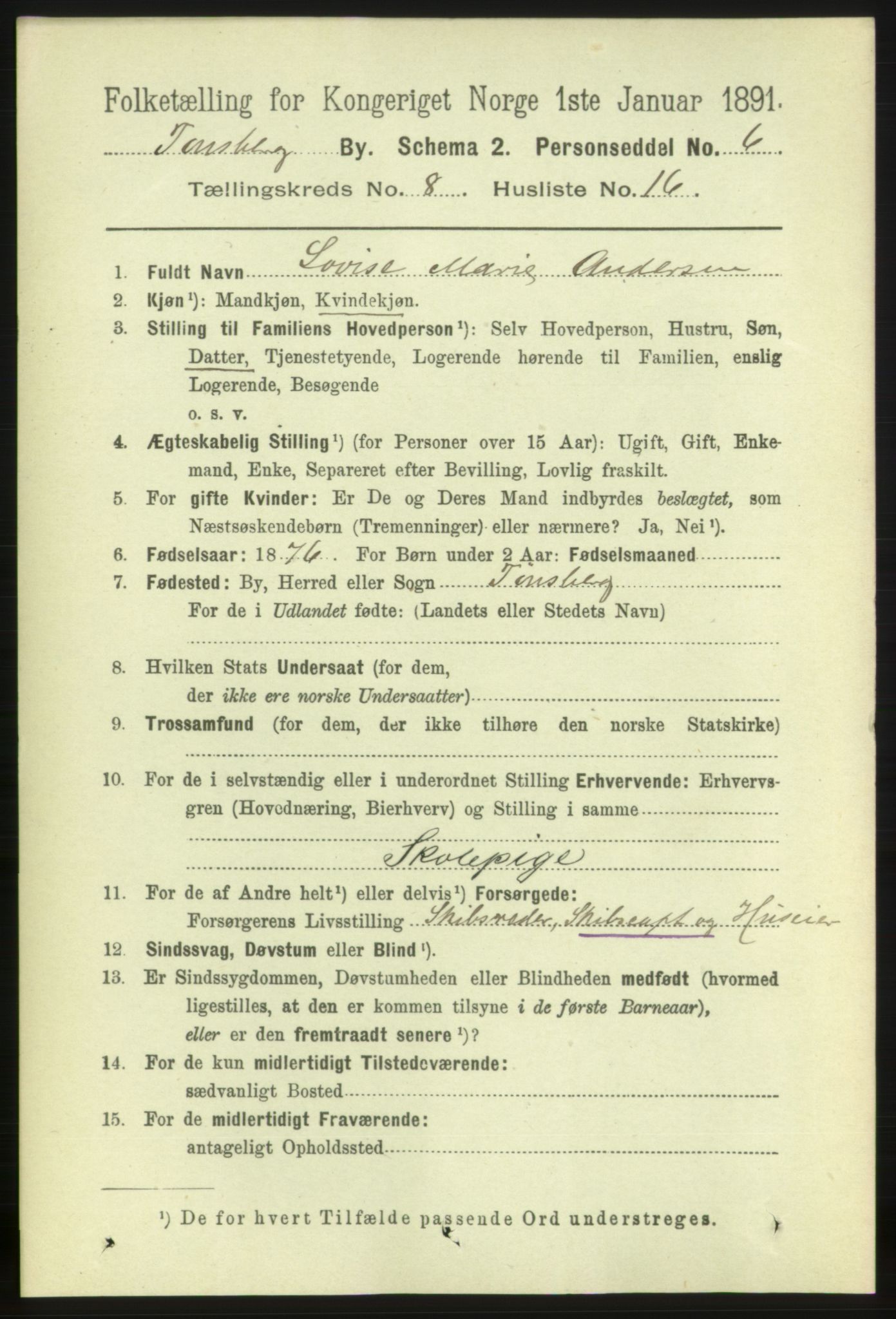 RA, 1891 census for 0705 Tønsberg, 1891, p. 3269