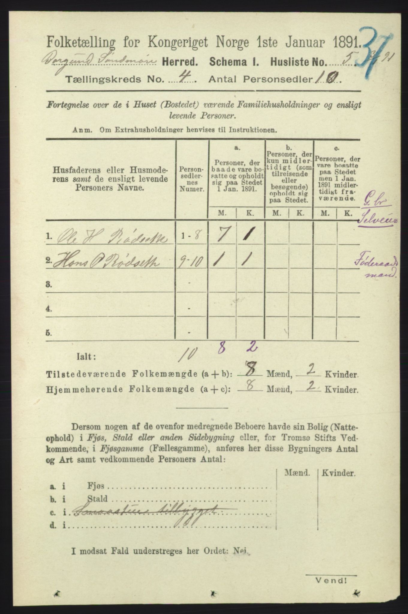 RA, 1891 census for 1531 Borgund, 1891, p. 964