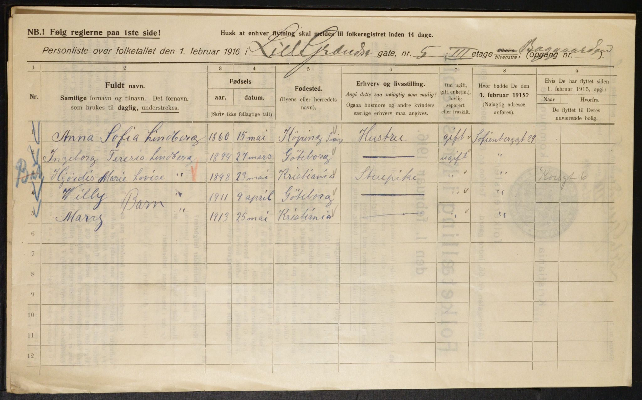 OBA, Municipal Census 1916 for Kristiania, 1916, p. 58864