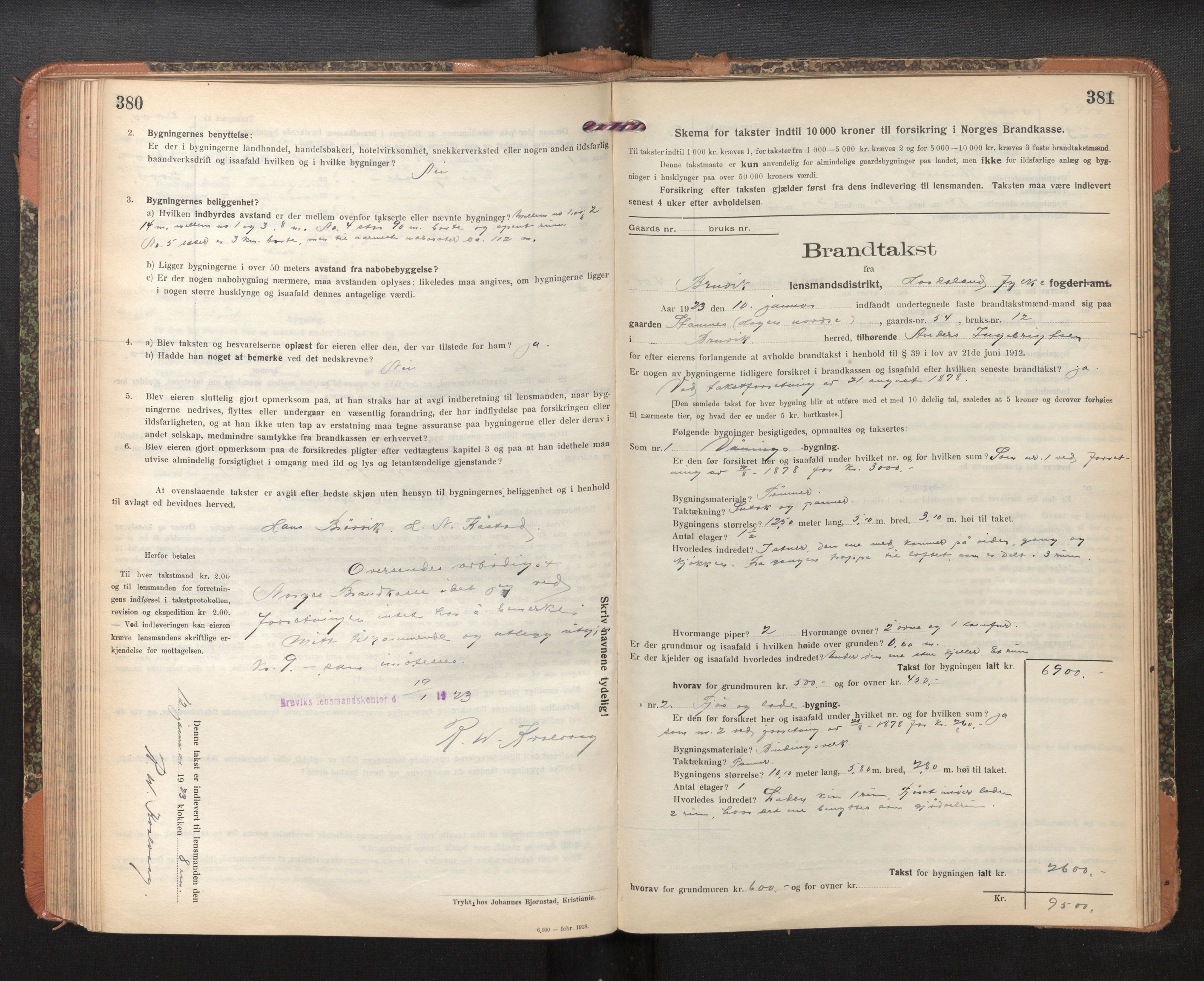 Lensmannen i Bruvik, AV/SAB-A-31301/0012/L0009: Branntakstprotokoll, skjematakst, 1918-1925, p. 380-381